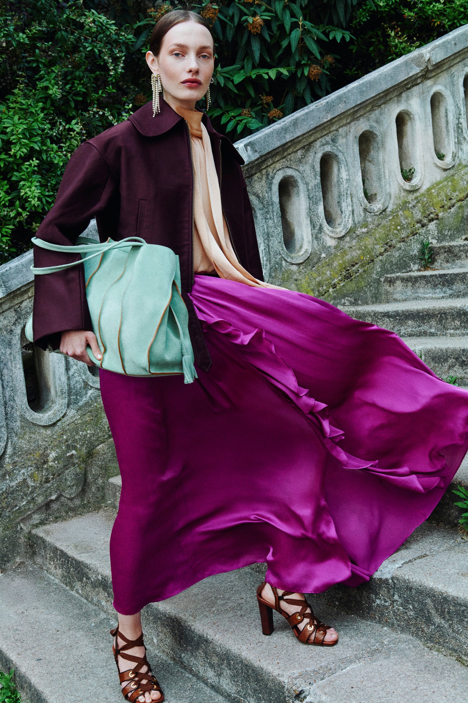 Signal Cropped Belted Jacket - Claret