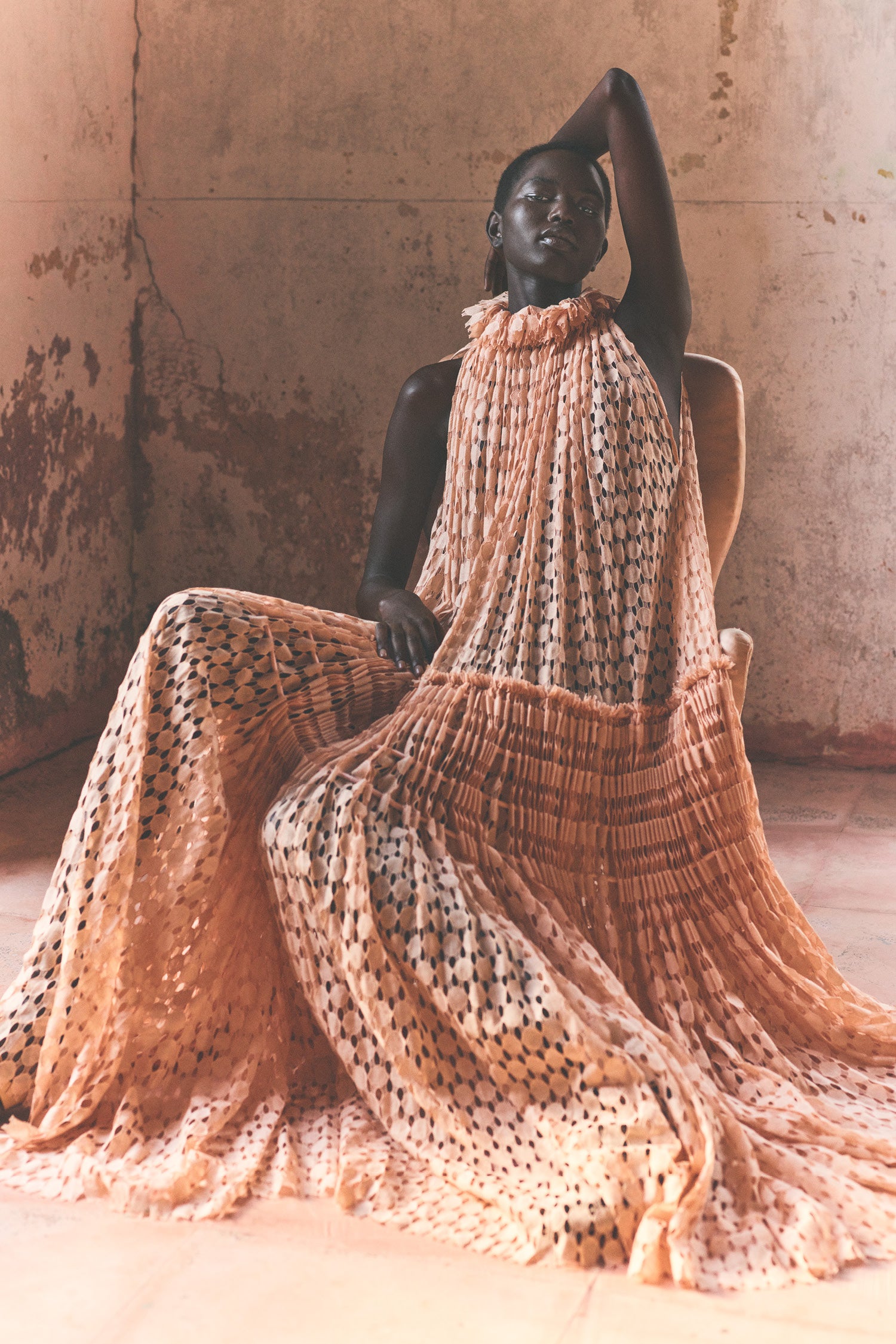 Anouk Lace High Neck Gown - Blush