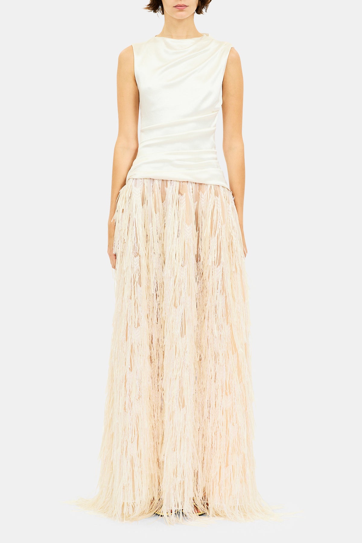 Giselle Fransen Abendkleid - Ecru