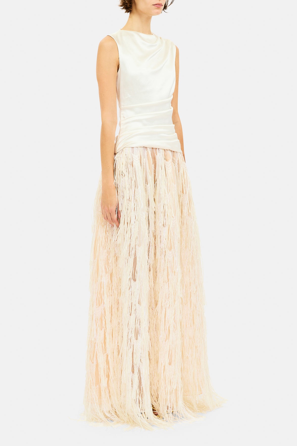 Giselle Fransen Abendkleid - Ecru