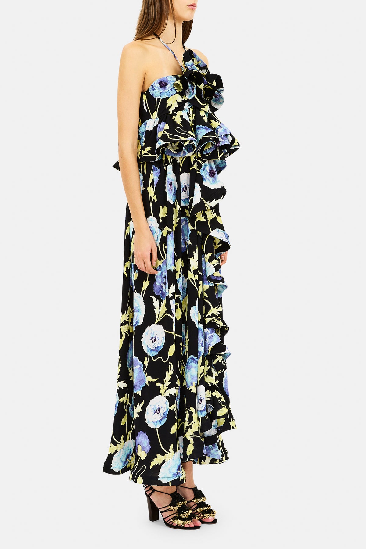 Leonie Halter Maxi Jurk Met Ruches - Moon Garden