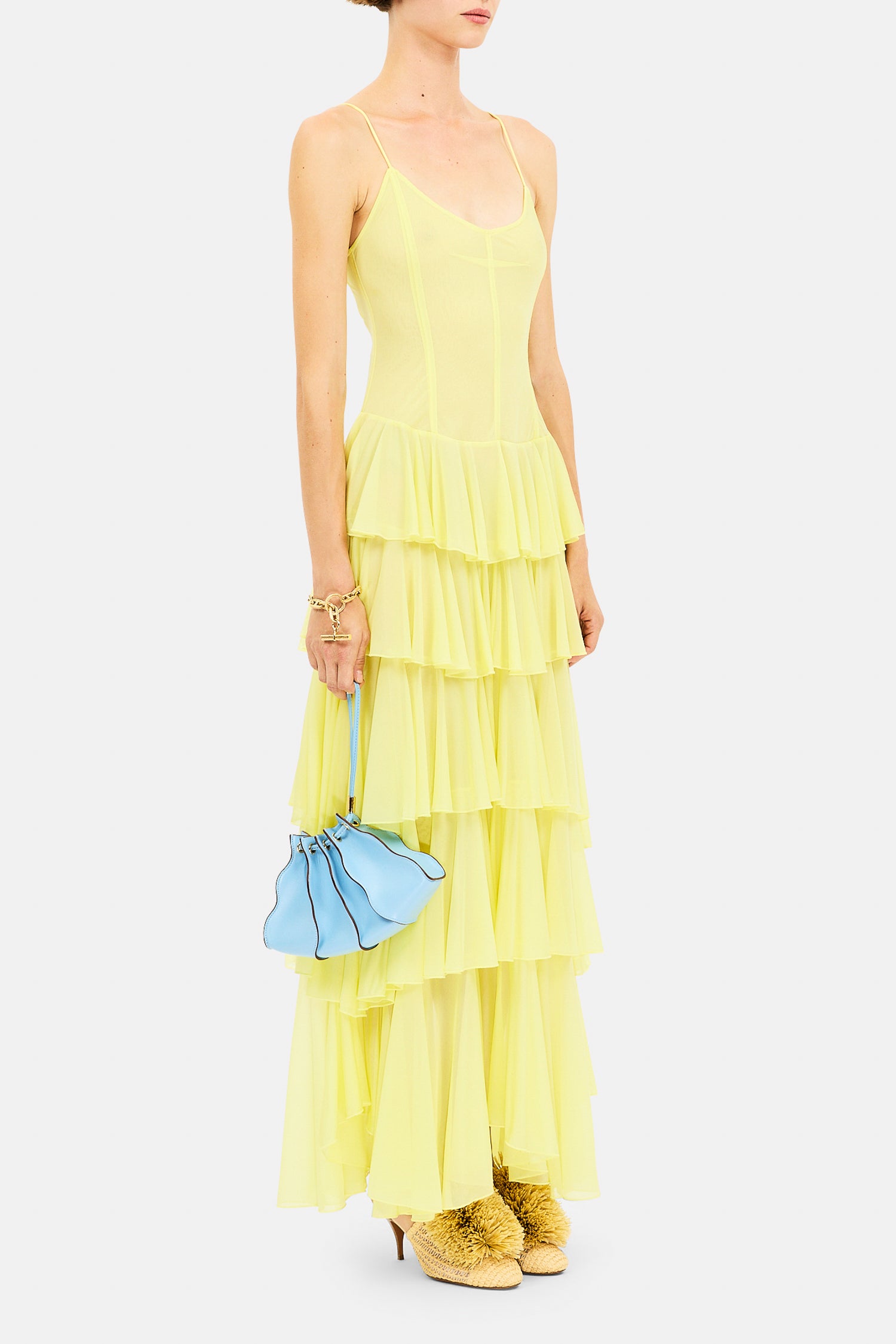 Ulla Johnson Estelle Spaghetti Band Gelaagde Jurk - Citron