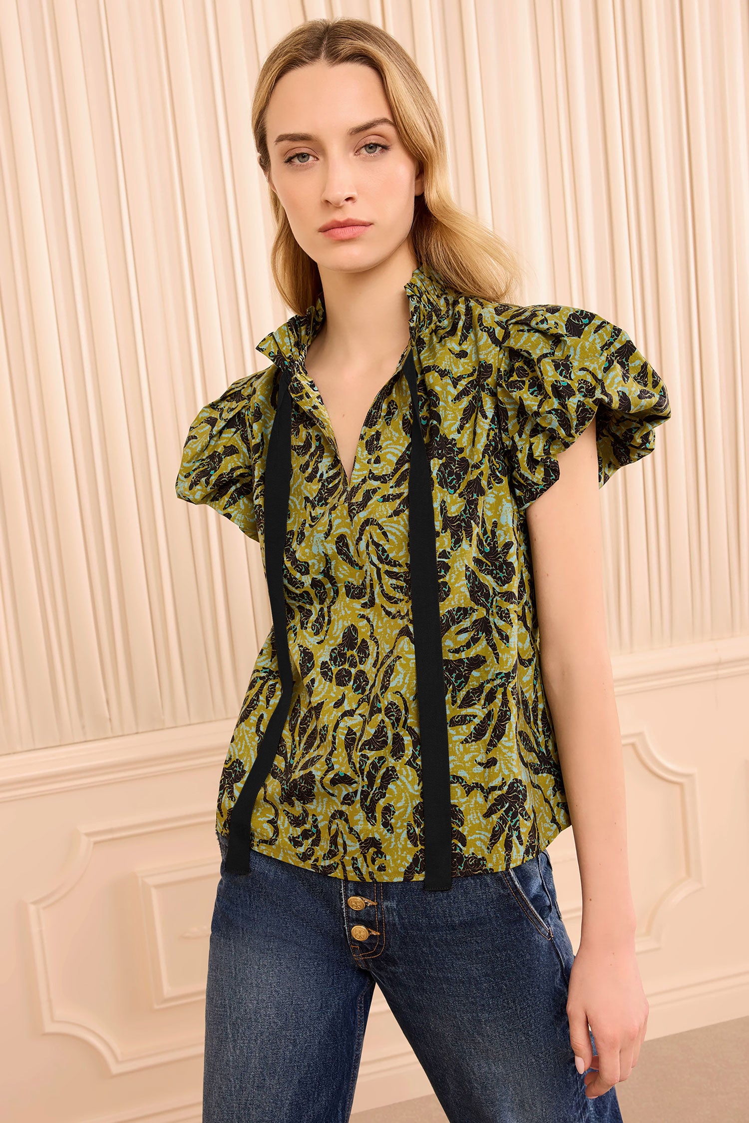 Estela Short Sleeve Cotton Top - Chartreuse