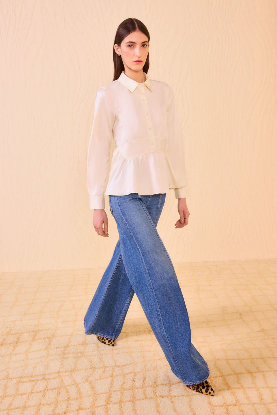 Juna Long Sleeve Peplum Blouse - Pearl