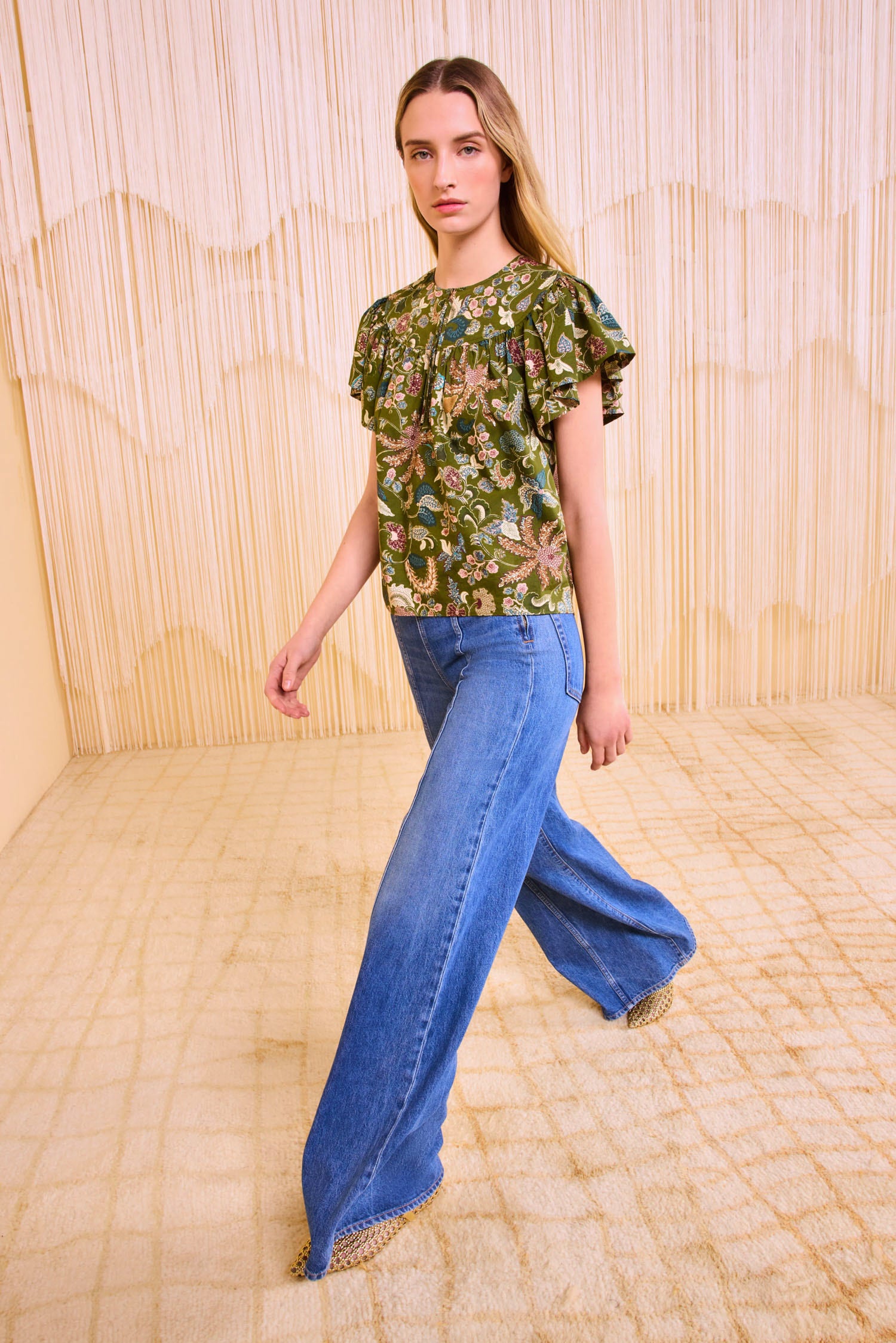 Perline Flutter Sleeve Blouse - Lichen