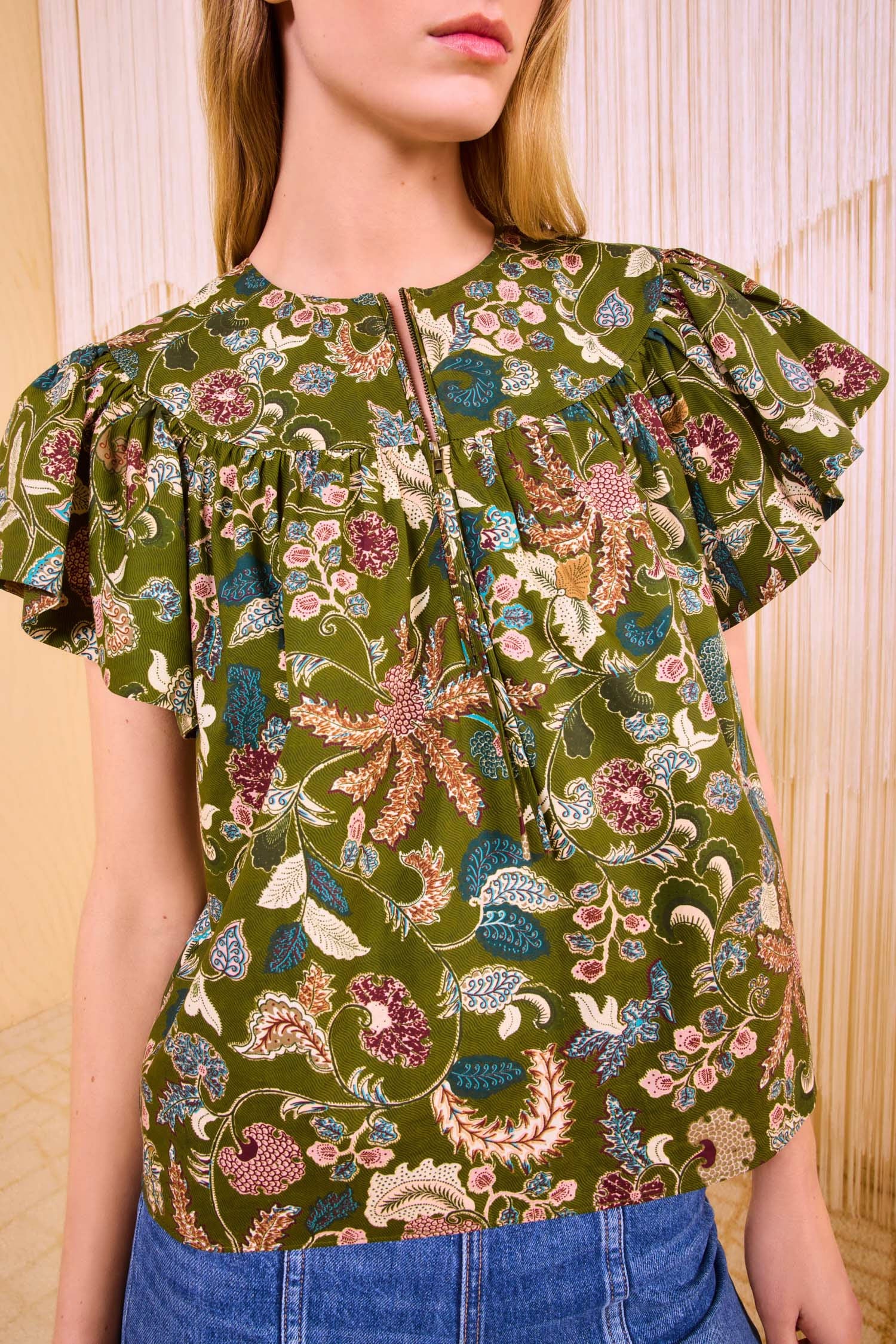 Perline Flutter Sleeve Blouse - Lichen