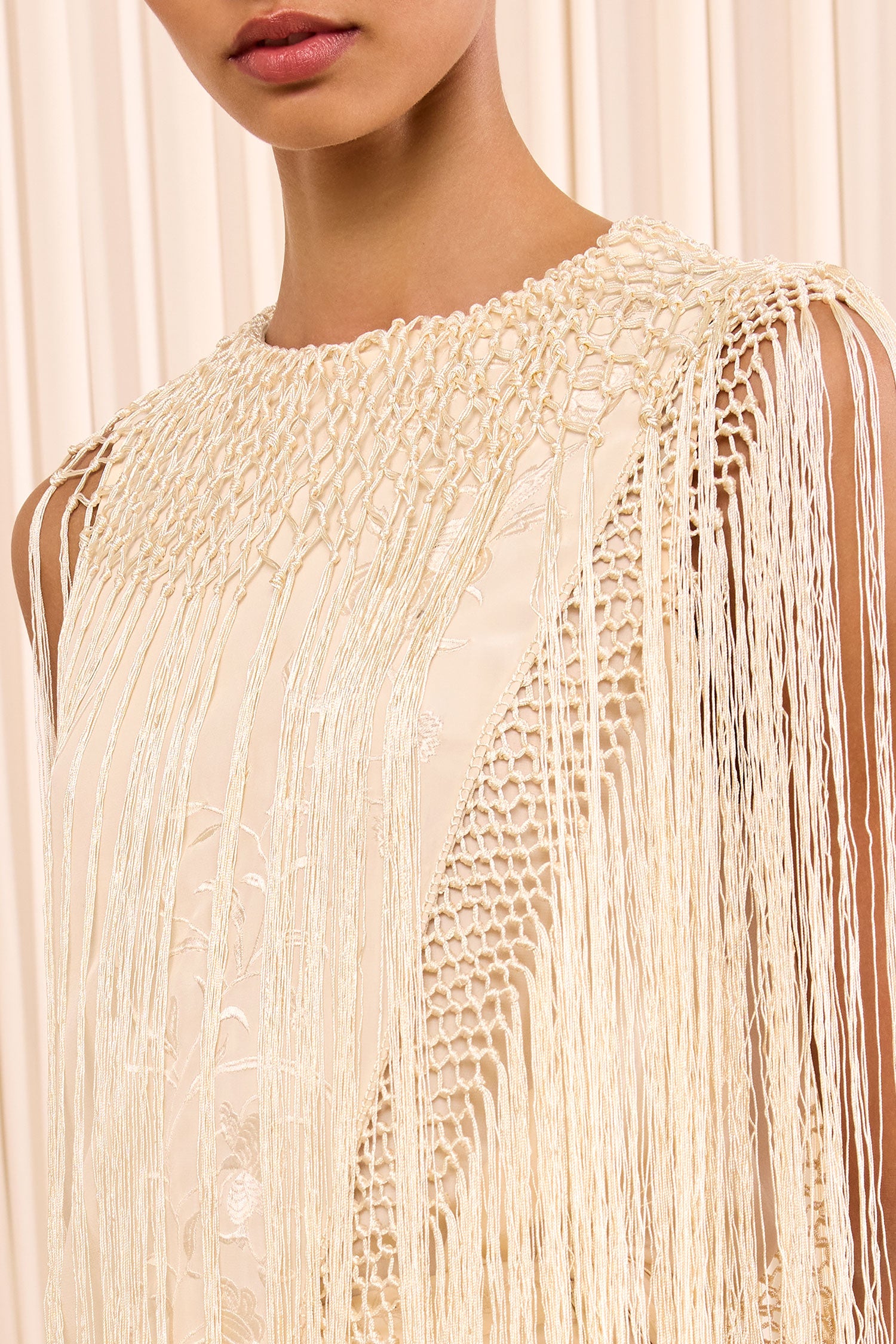 Willa Silk Fringe Top - Creme