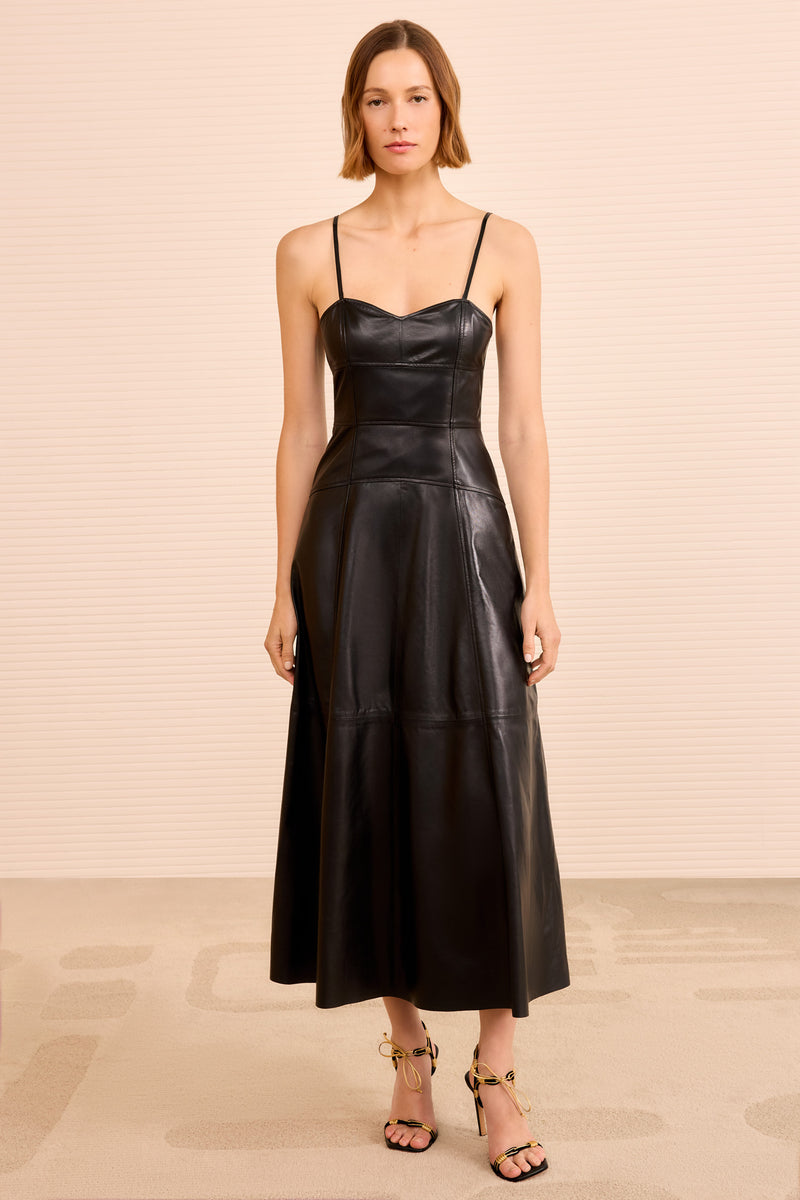 adelina waterfall slip midi dress Ulla Johnson | Women's Adelina Midi Leather in Black