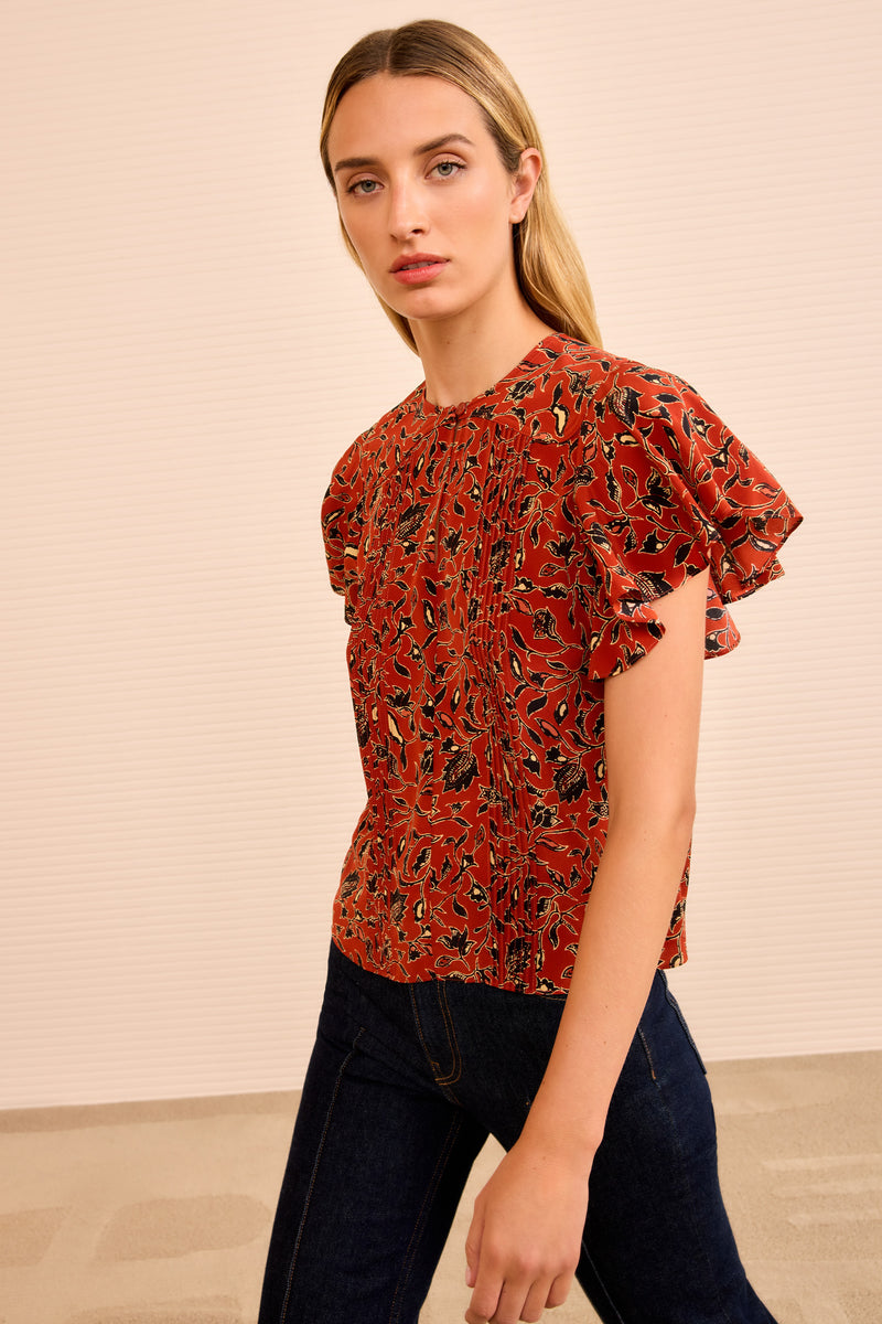 Adoni Short Sleeve Top - Terracotta - Ulla Johnson