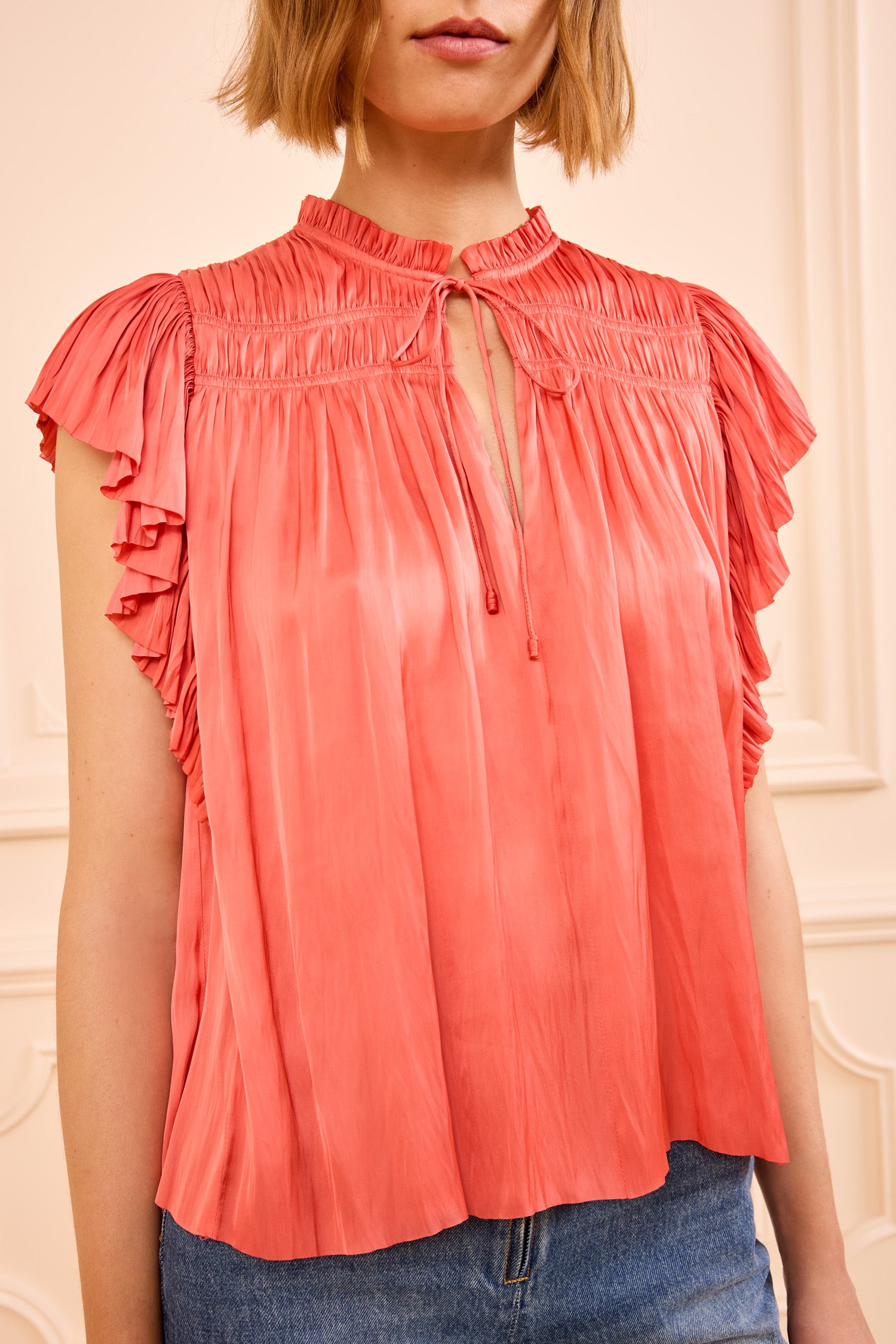 Ulla Johnson Agosta Flutter Sleeve Top - Coral