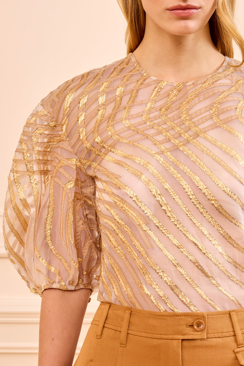 Akami Top with Lurex - Nautilis Short Sleeve Silk Organza Blouse