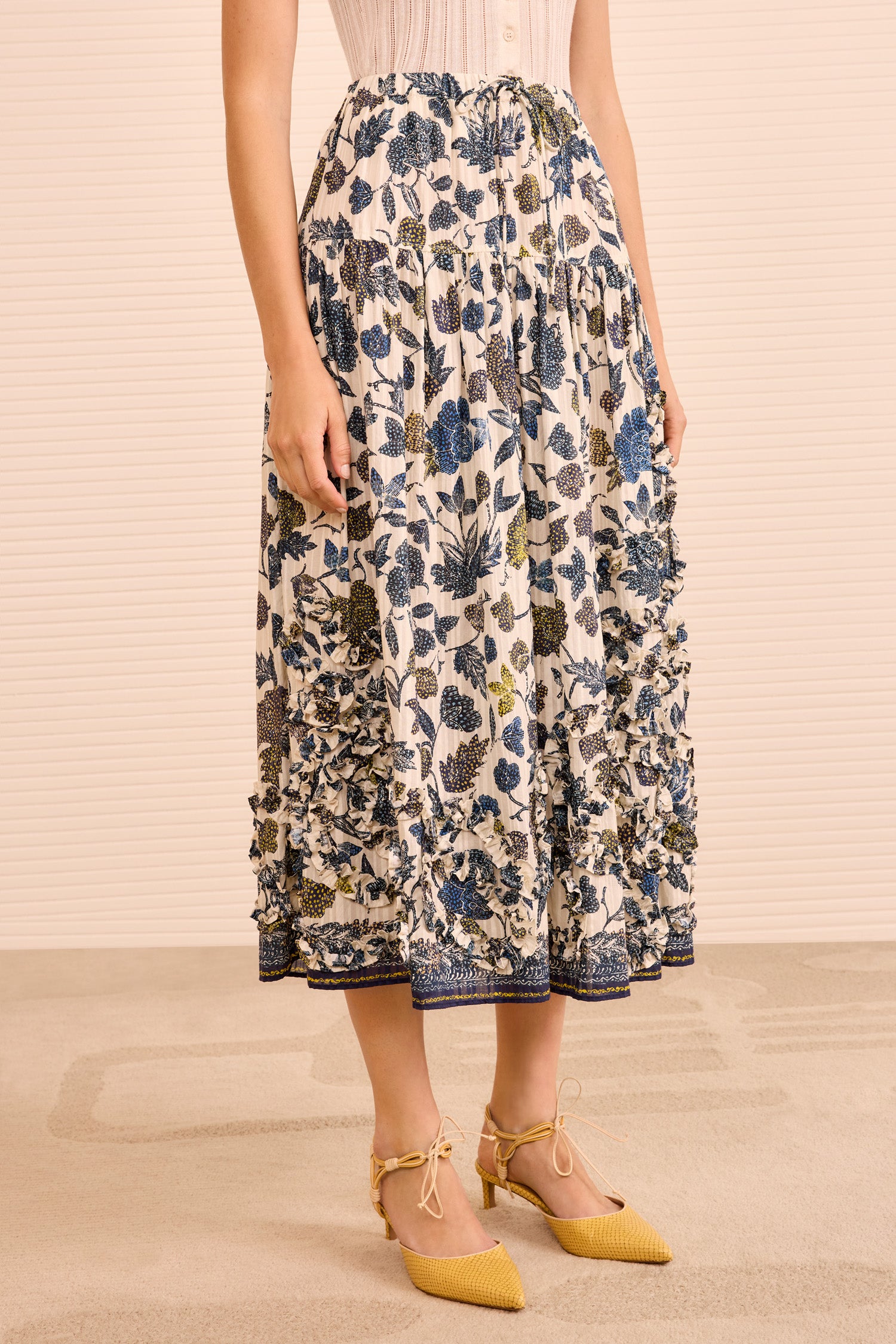 Ulla Johnson Alexandra Ruffled Cotton Midi Skirt - Porcelain