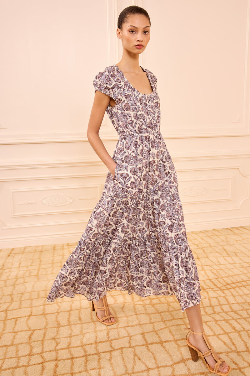 Alexi Midi Dress - Meadow Floral Print Short Sleeve Dress - Ulla Johnson