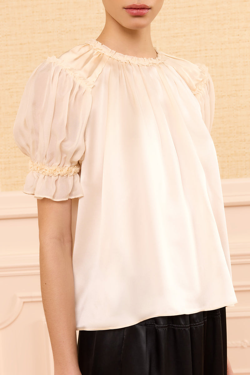 Alina Silk Top - Ivory White Ivory Puffed Chiffon Satin Blouse