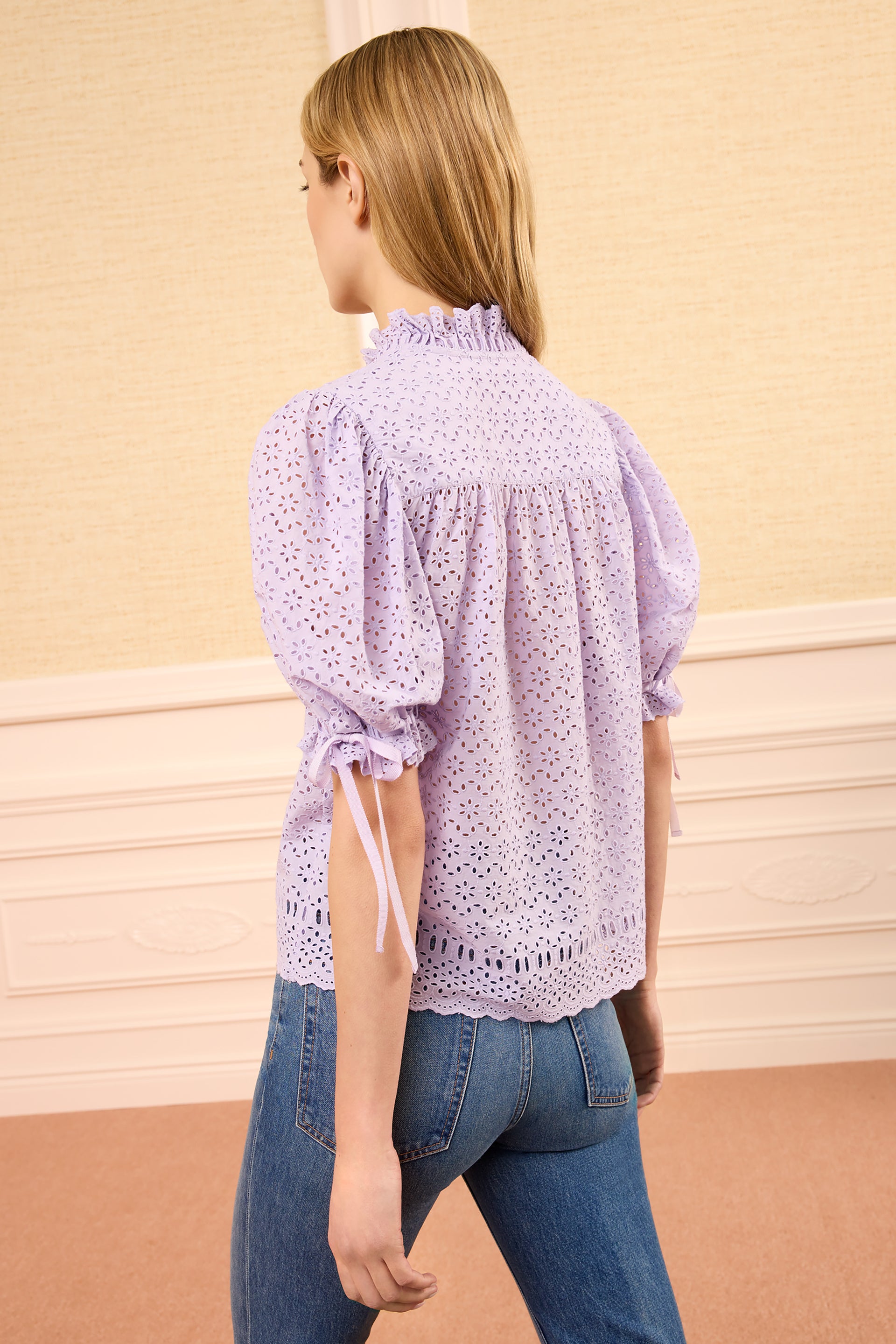 Ulla Johnson Wisteria Cotton Eyelet Top - Back View Scallop Hem Detail | Ulla Johnson