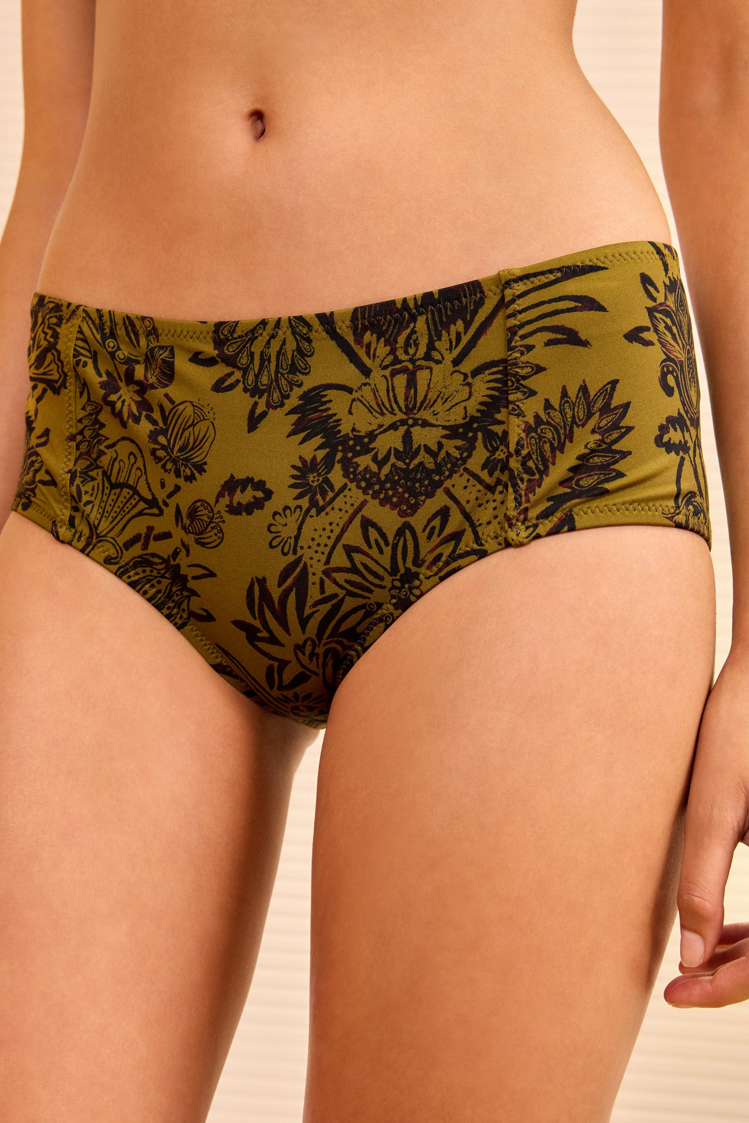 Ulla Johnson Amalfi Mid Rise Bikini Bottom - Olive Flora