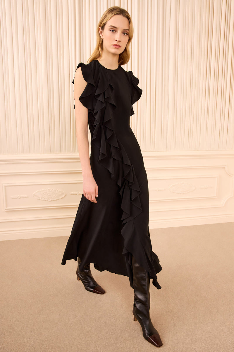 ulla johnson black silk dress | Women's Ameline Sleeveless in Bias-Cut Ruffle Dress Size 0 | Evening Dress Mavis Silk Midi Dress black-friday-30 Collar/Neckline Size:custom size 18-24 US