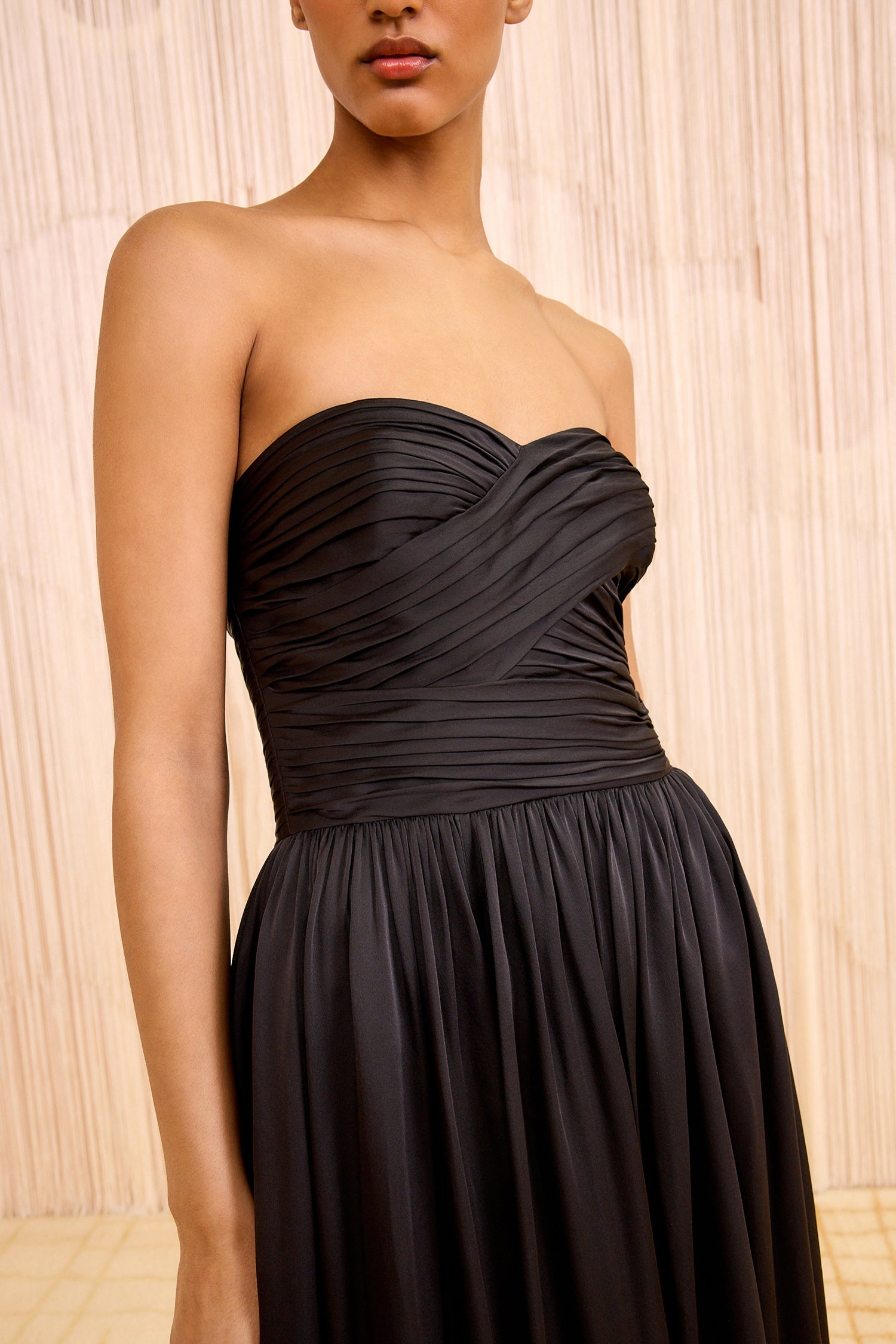Anastasia Silk Wrapped Strapless Gown - Noir