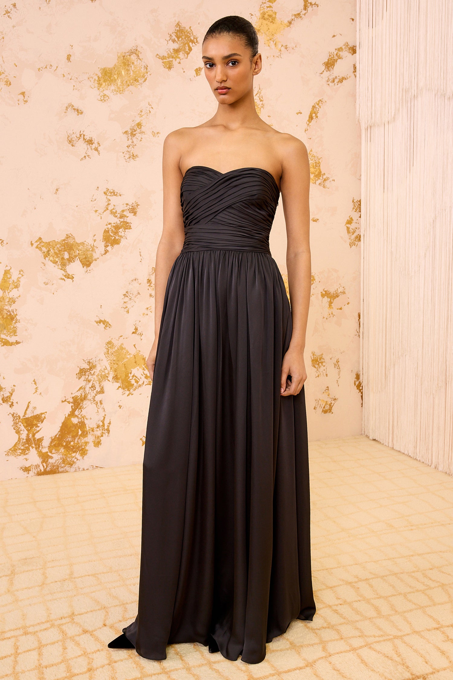 Anastasia Silk Wrapped Strapless Gown - Noir