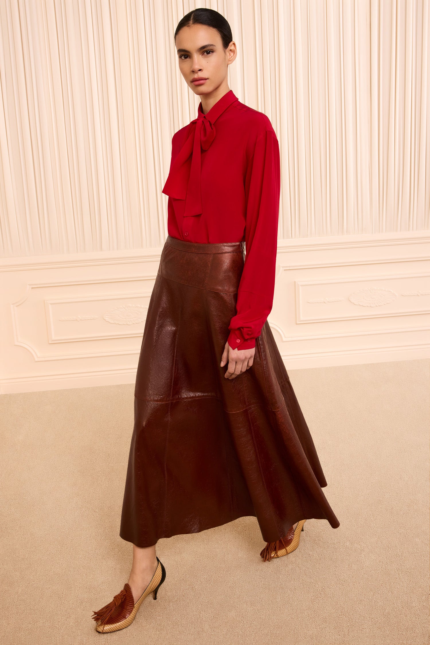 Aninda Leather Midi Skirt - Cognac
