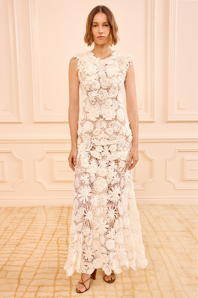 Ulla Johnson | Women's Floral Anita Hand Crochet in White Floral Crochet Maxi Dress Size XL