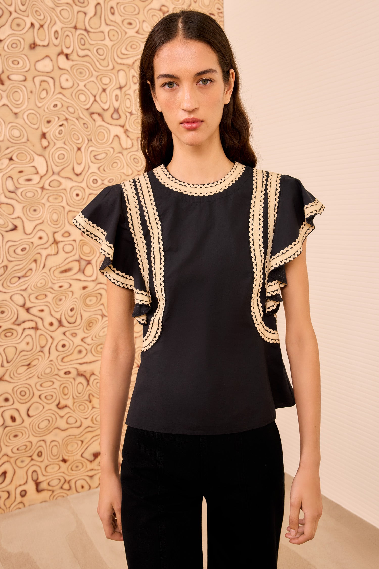 Ulla Johnson Anora Flutter Sleeve Top - Noir