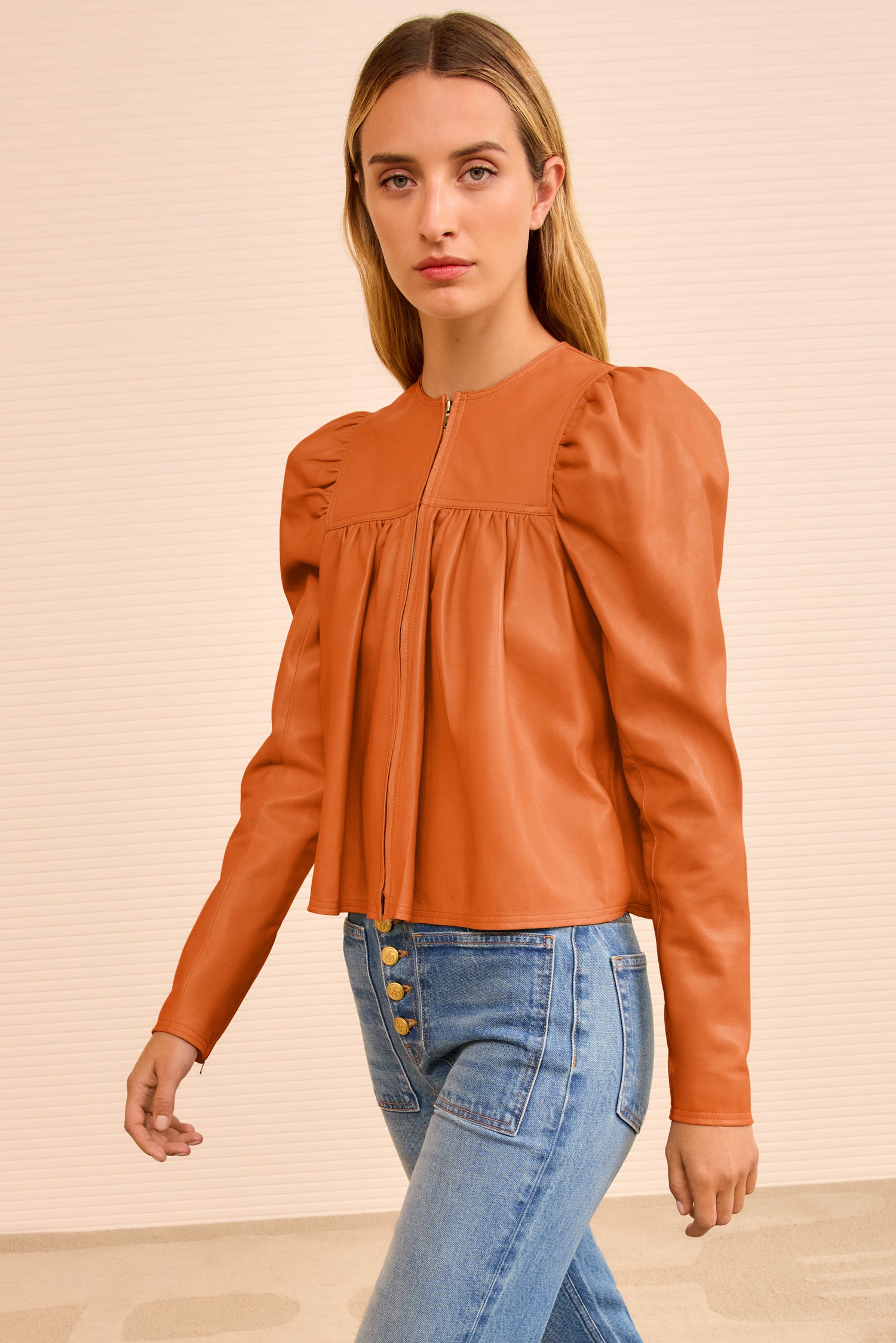 Anouk Zip Up Leather Jacket - Sienna