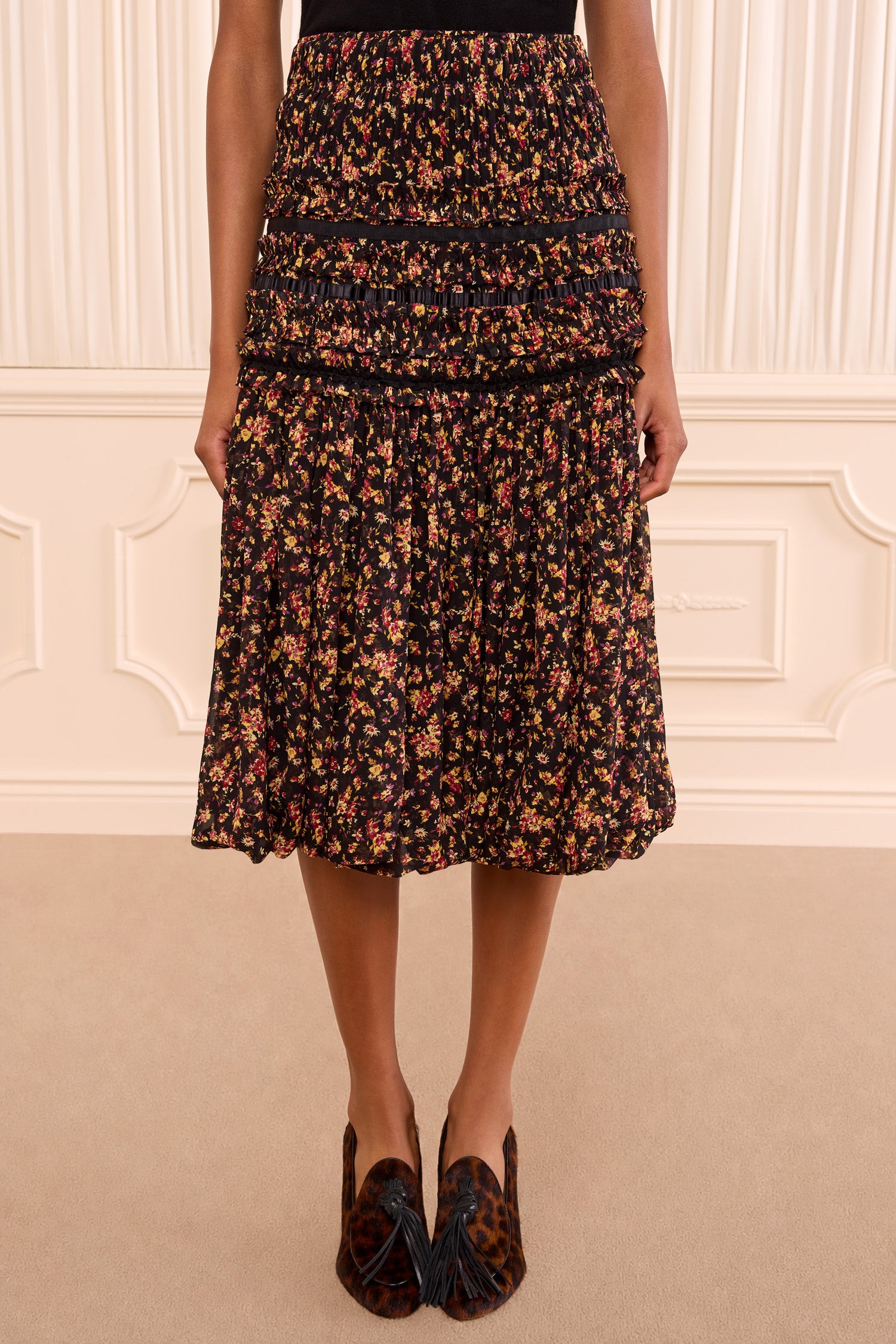 Ulla Johnson Auden Silk Skirt - Noir Mille Fleur
