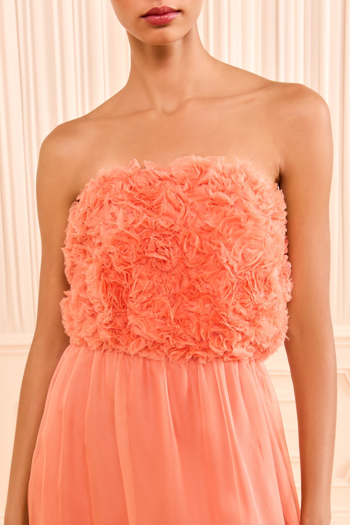 Sunset Silk Organza Gown - Hand-Appliqued Ruffle Bodice Detail | Ulla Johnson