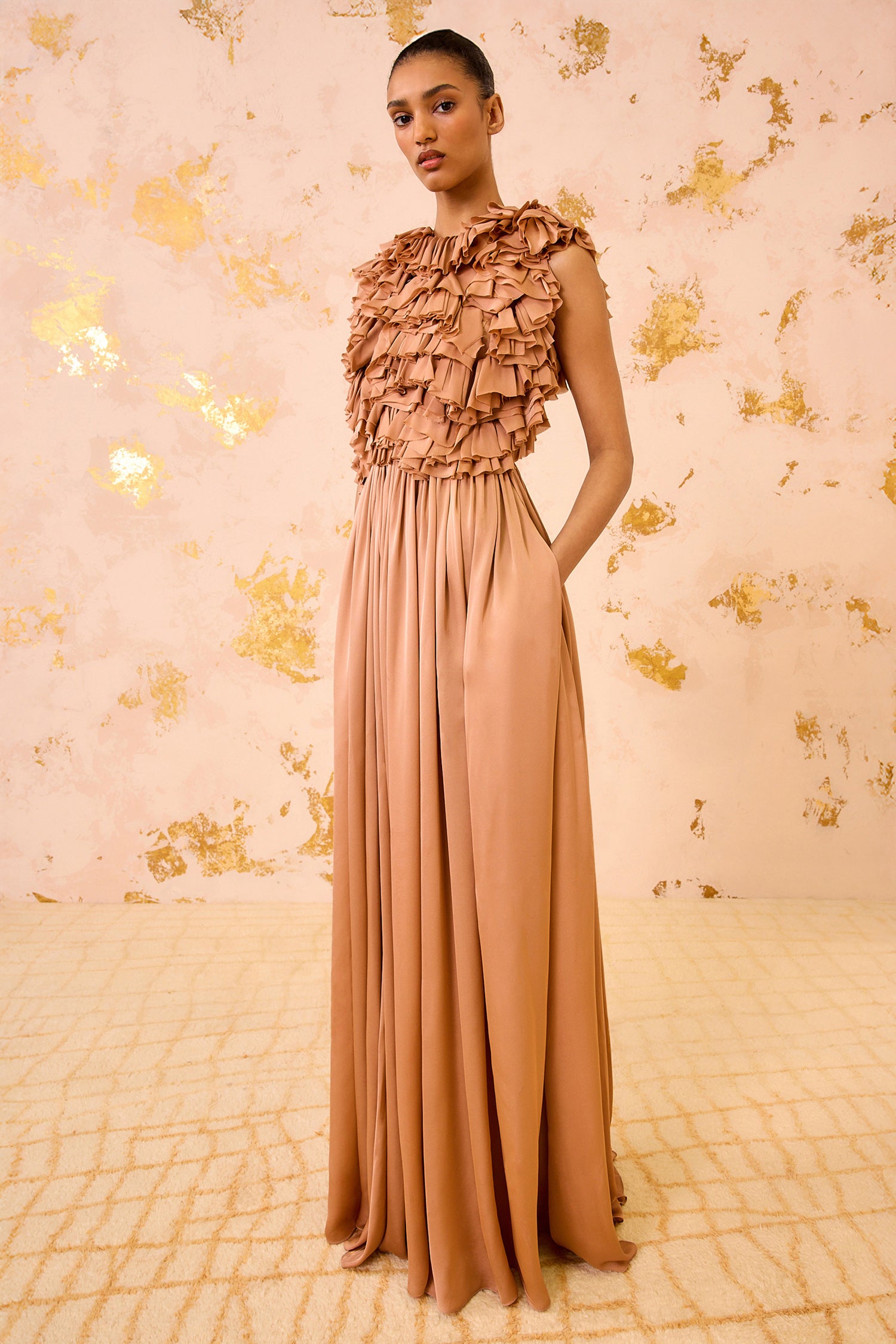 Byzantine Silk Backless Gown - Desert Rose