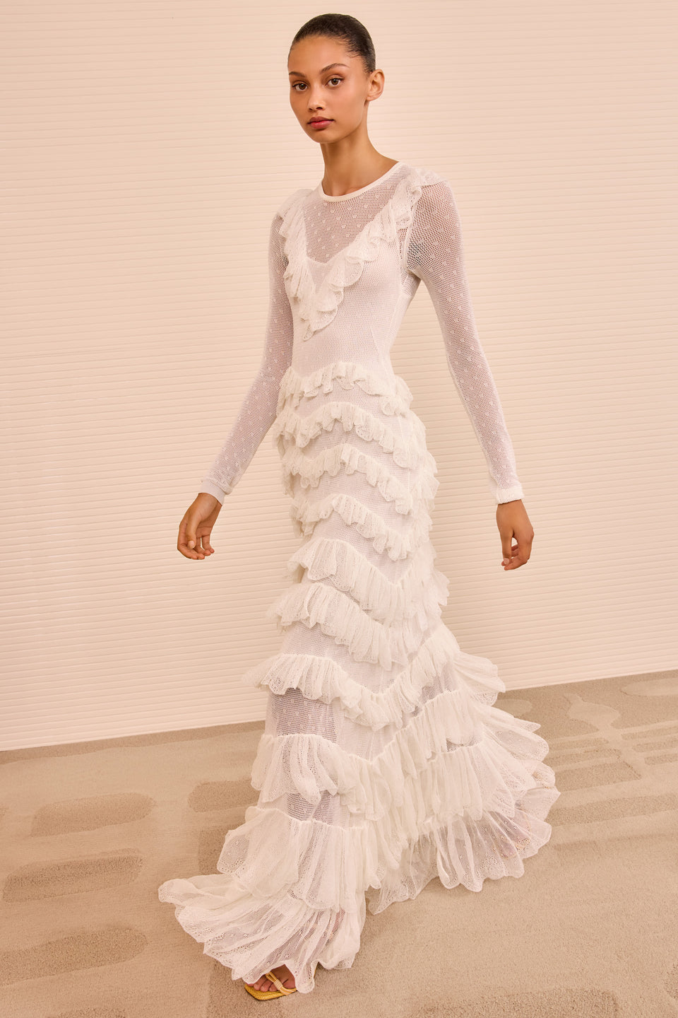 Calliope Long Sleeve Tiered Ruffle Long Dress - Cowrie