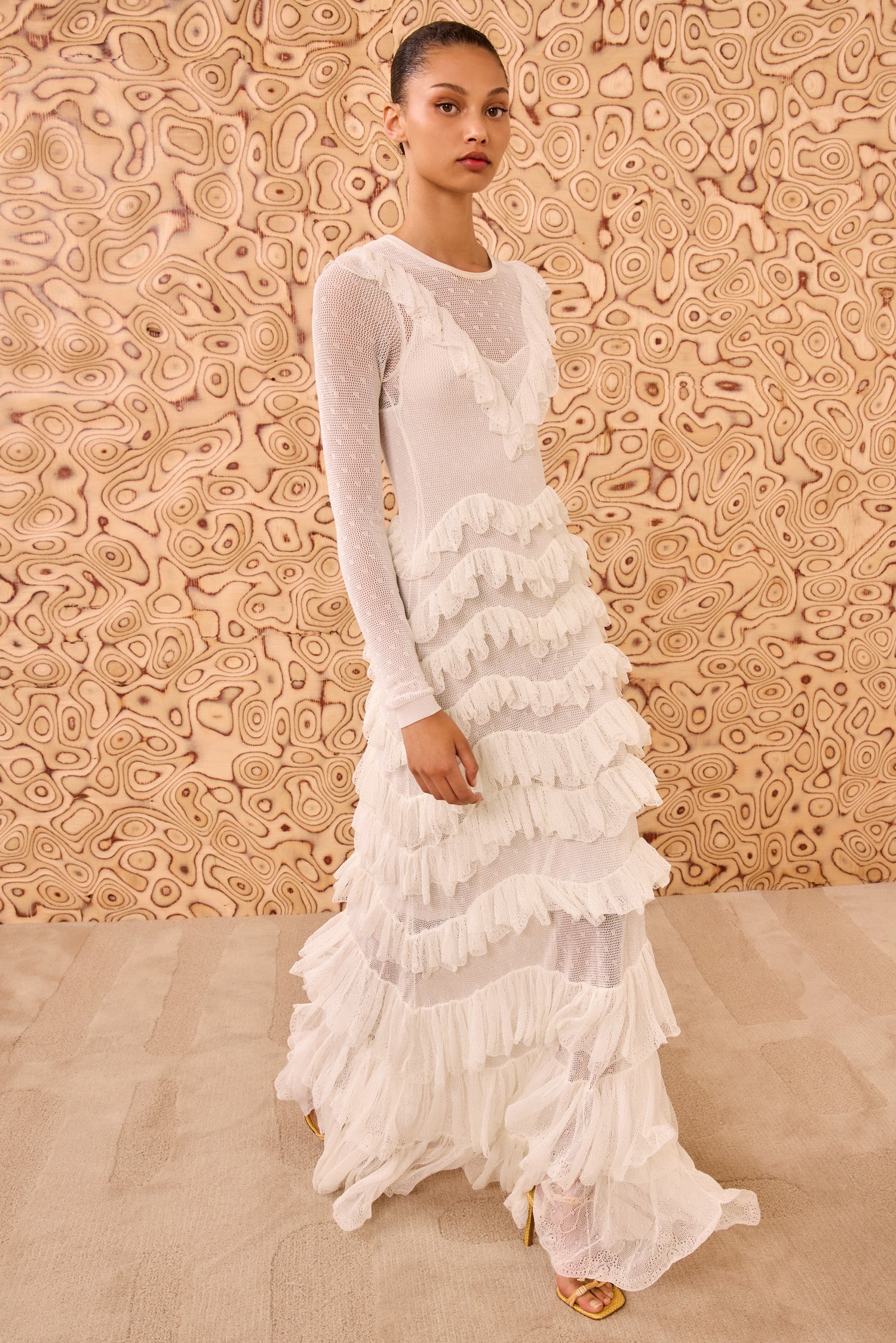 Calliope Long Sleeve Tiered Ruffle Long Dress - Cowrie