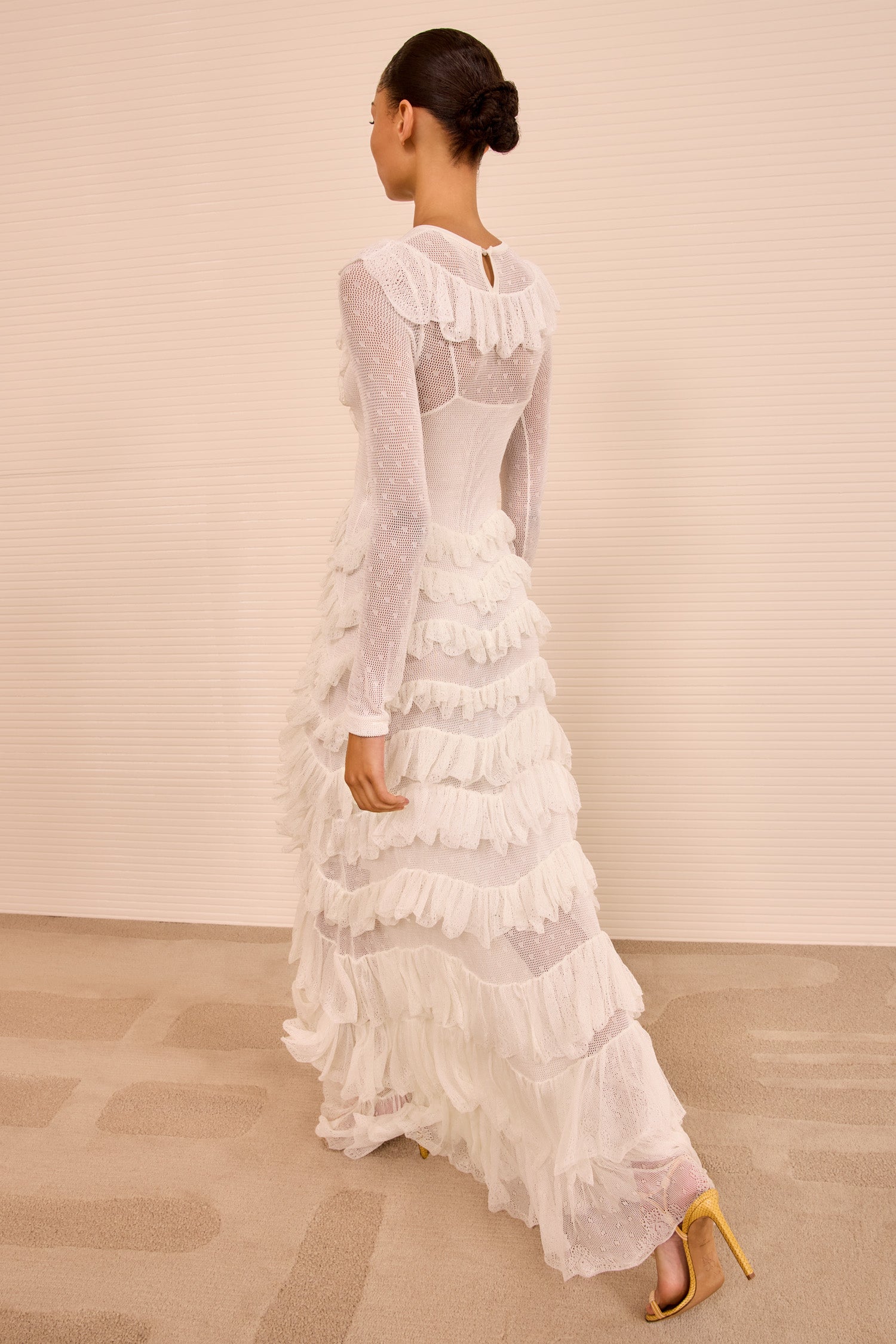 Calliope Long Sleeve Tiered Ruffle Long Dress - Cowrie