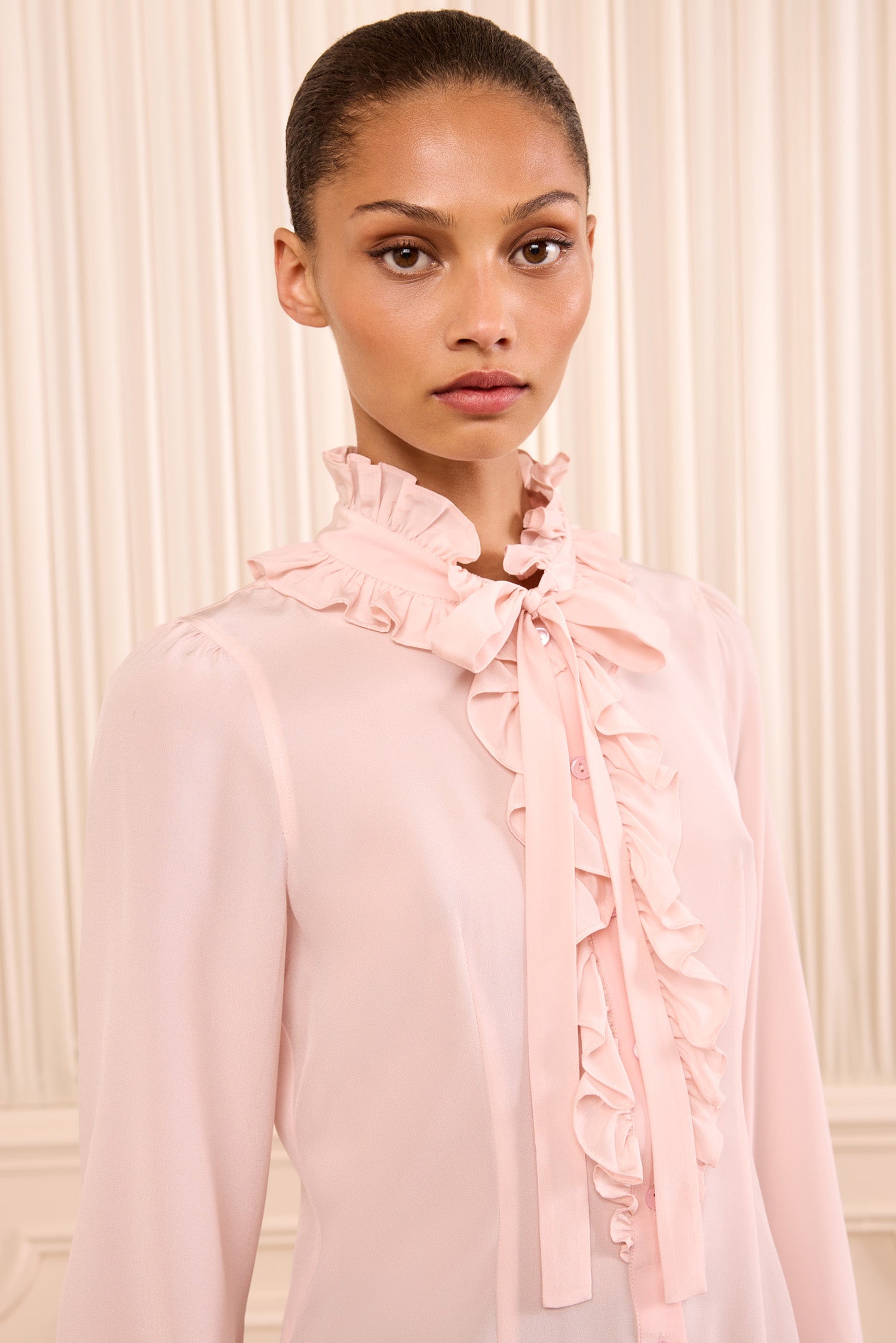 Ulla Johnson Catroux Long Sleeve Silk Blouse - Powder