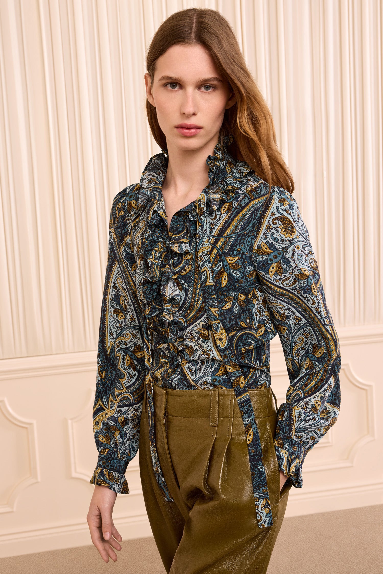 Catroux Long Sleeve Silk Blouse - Prussian
