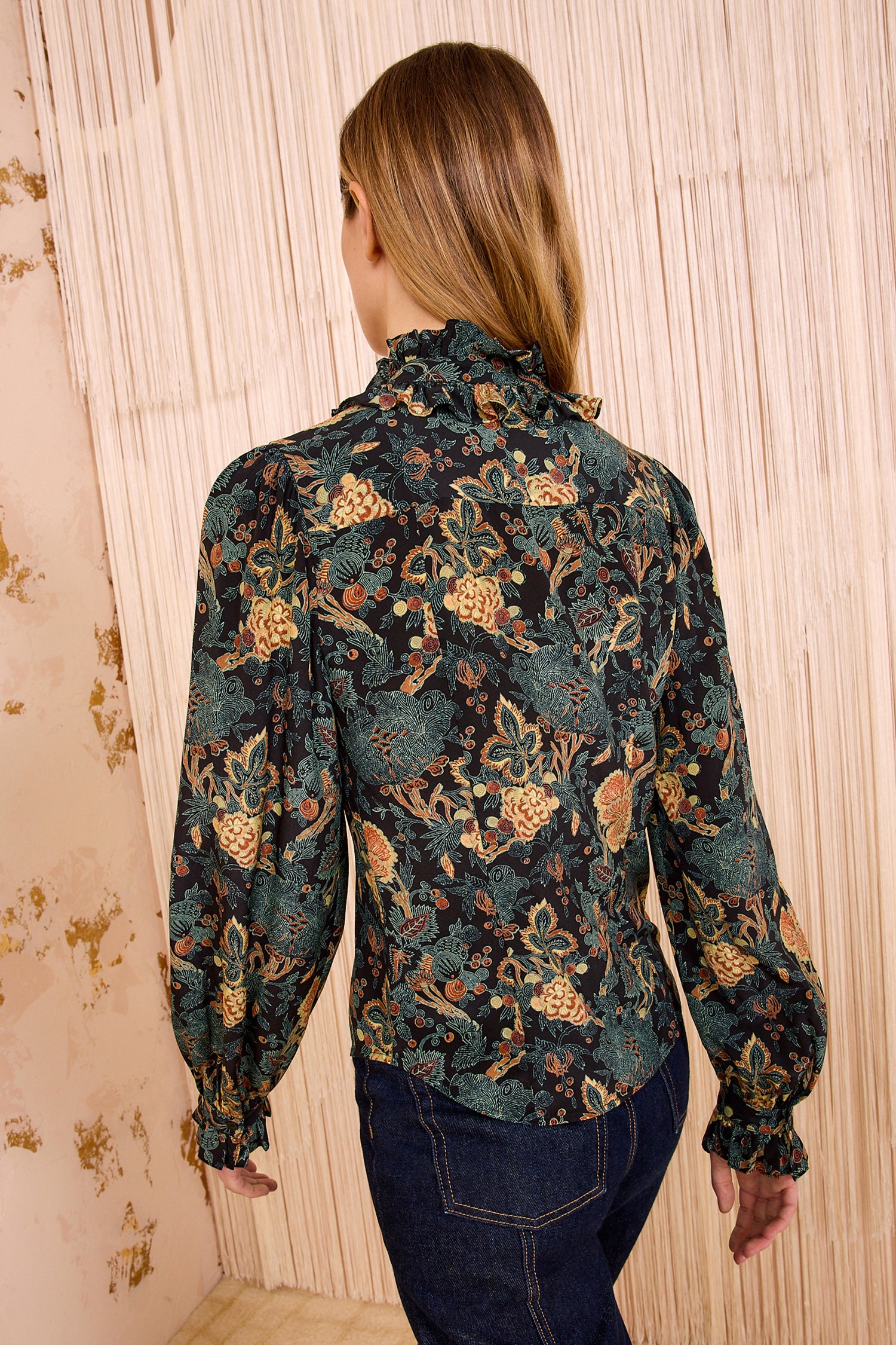 Catroux Silk Long Sleeve Button Front Blouse - Nuit