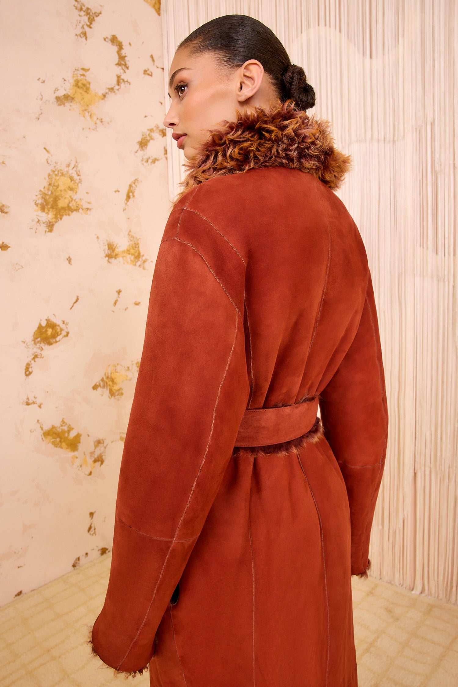Ulla Johnson Ceryse Long Shearling Coat - Umber