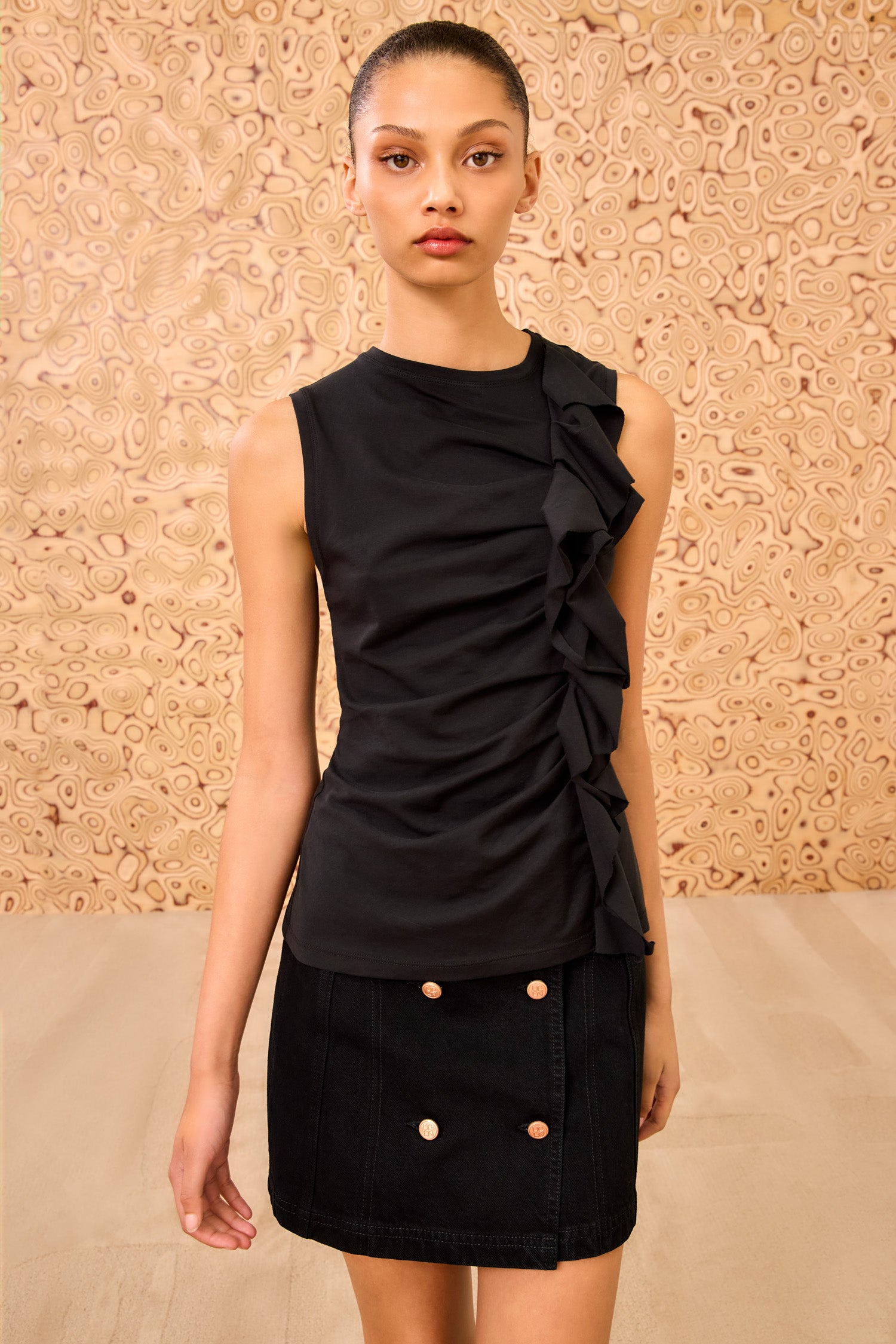 Clio Ruched Ruffle Top - Noir