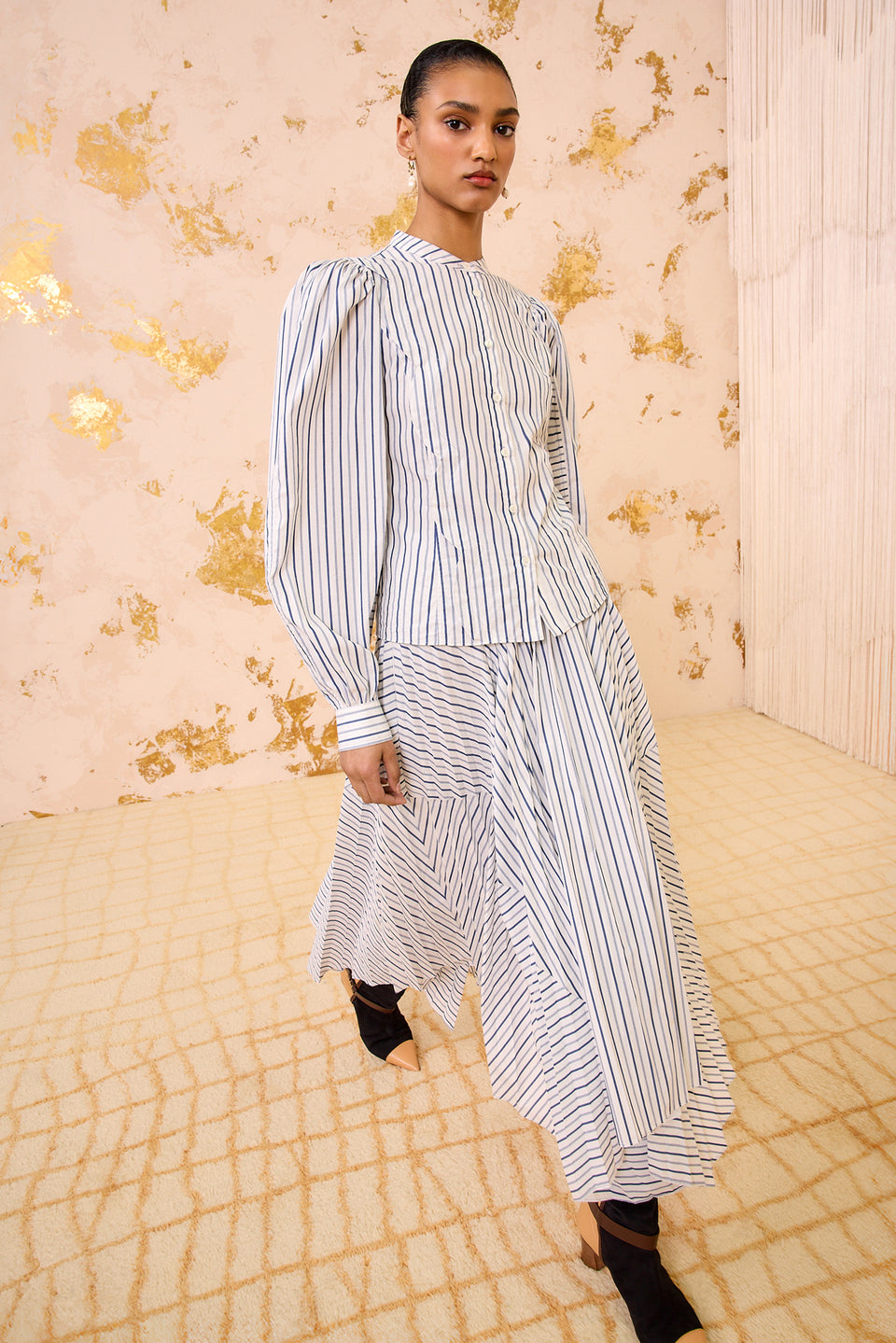 Cybil Long Sleeve Button Front Blouse - Chalk Stripe