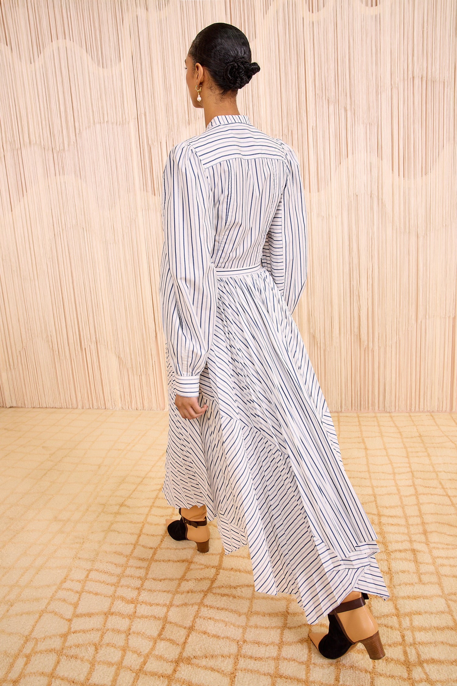 Cybil Long Sleeve Button Front Blouse - Chalk Stripe
