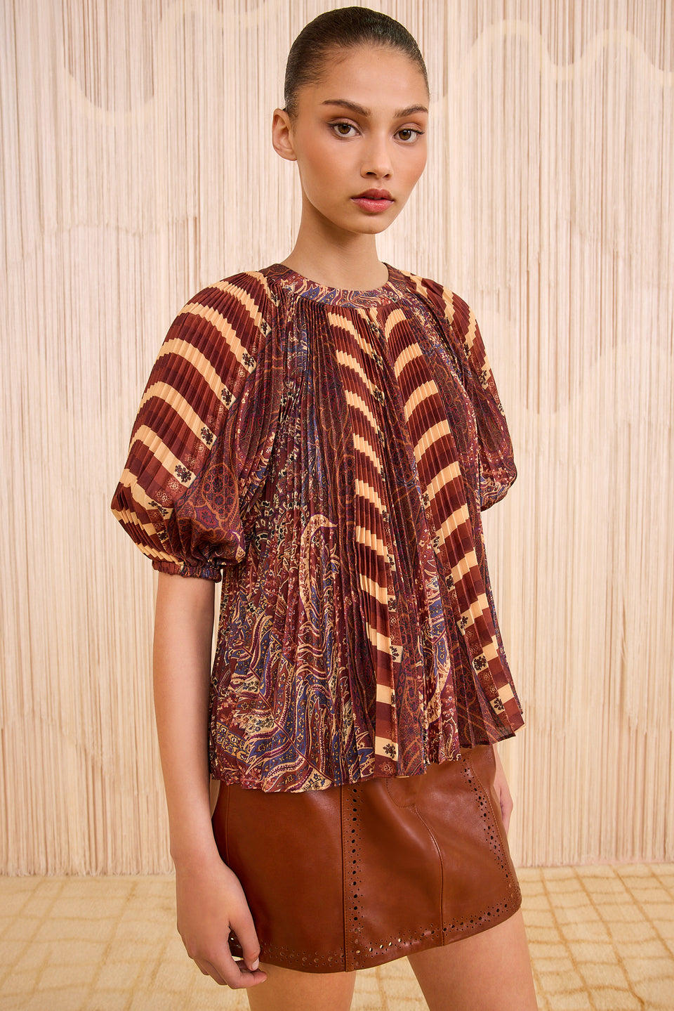 Dafne Pleated Short Sleeve Blouse - Topaz