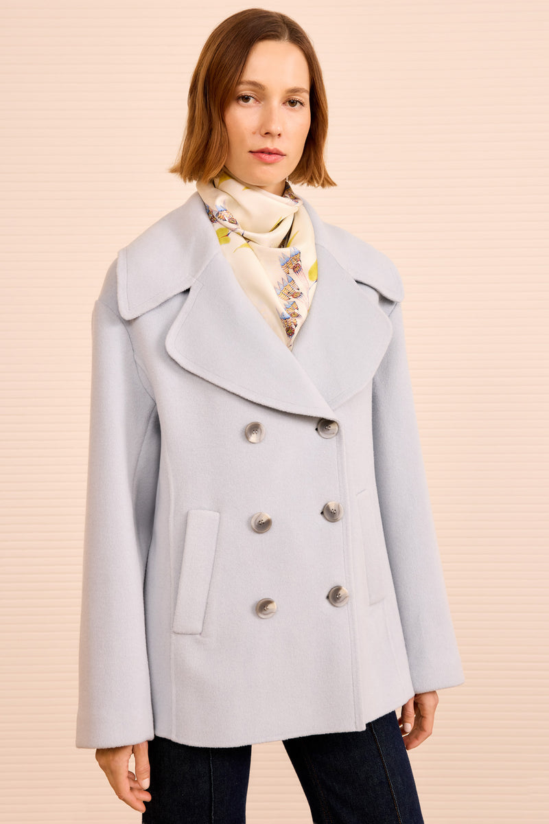 Diana Wool Peacoat - Slate Double Breasted Cropped Coat - Ulla Johnson
