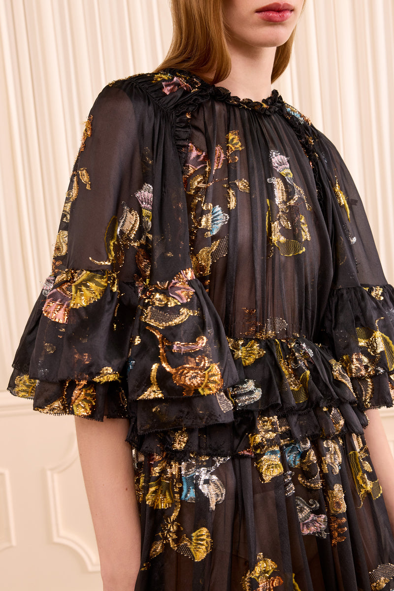 ulla johnson black dress | Women's Diann Ruffled Silk Gown in BlackChiffon Maxi Gown - Size 2 | Tie | Evening Dress Size:Petite-6 Birthday Wishes Third in womens boutique Chiffon and satin back