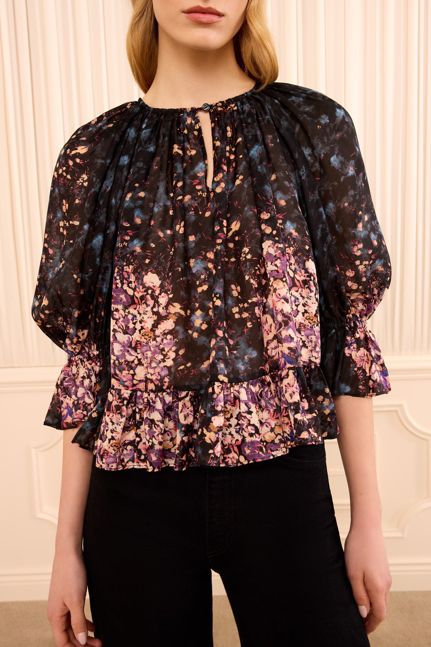 Ulla Johnson Elise Short Sleeve Silk Blouse - Eclipse
