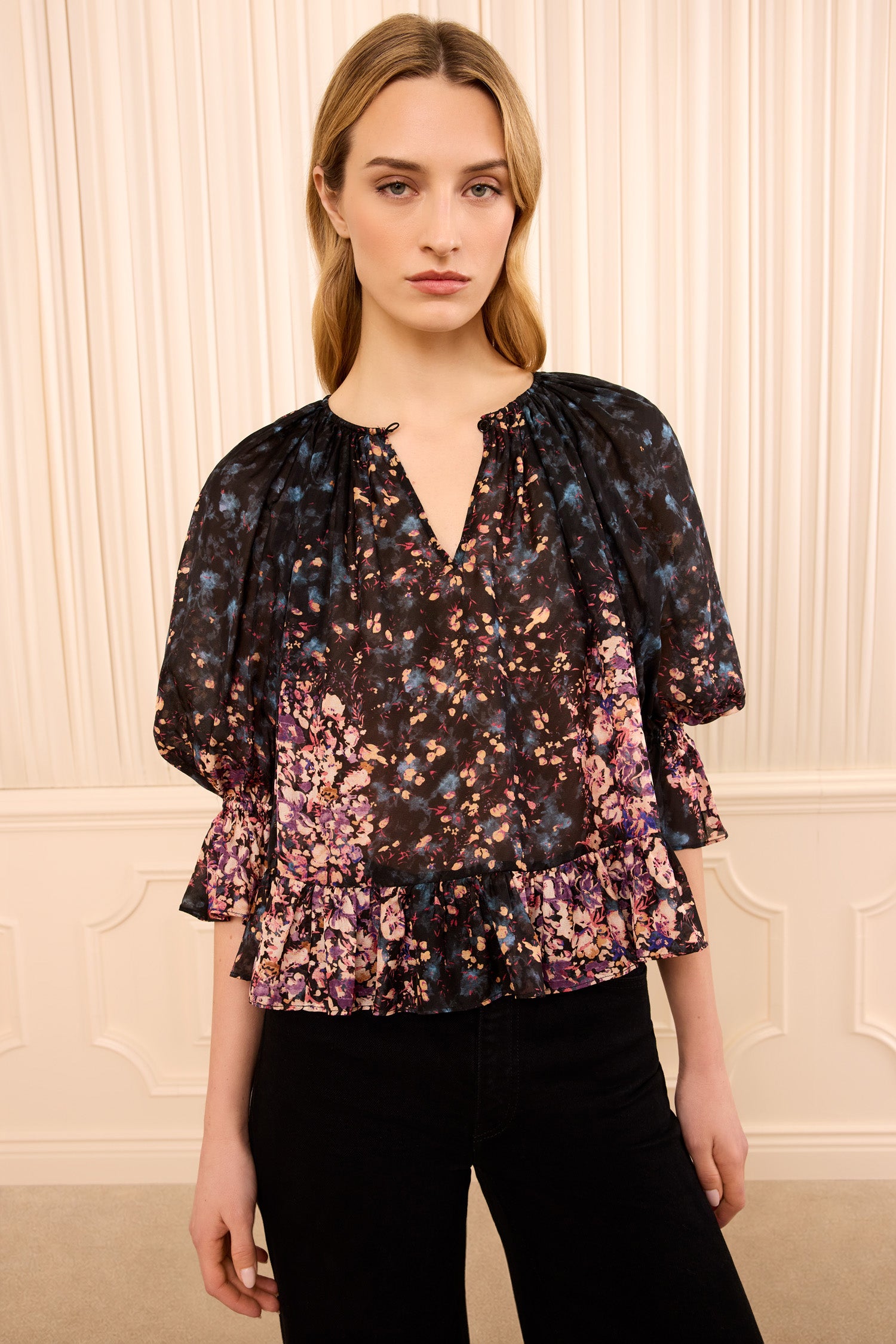 Ulla Johnson Elise Short Sleeve Silk Blouse - Eclipse