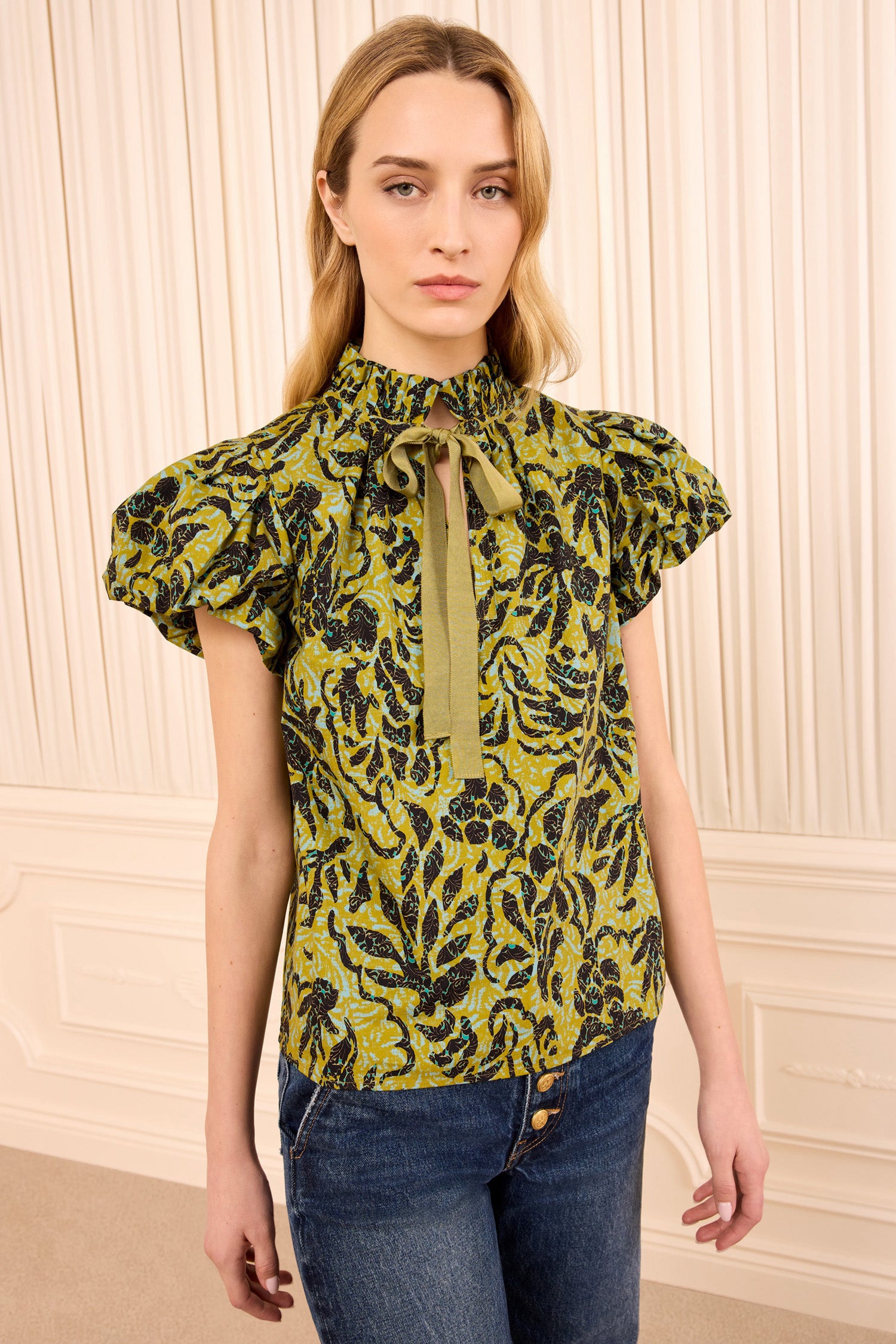 Estela Short Sleeve Cotton Top - Chartreuse