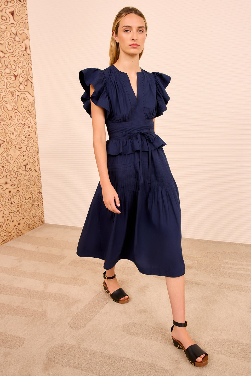 Florence Flutter Sleeve Midi Dress - Midnight