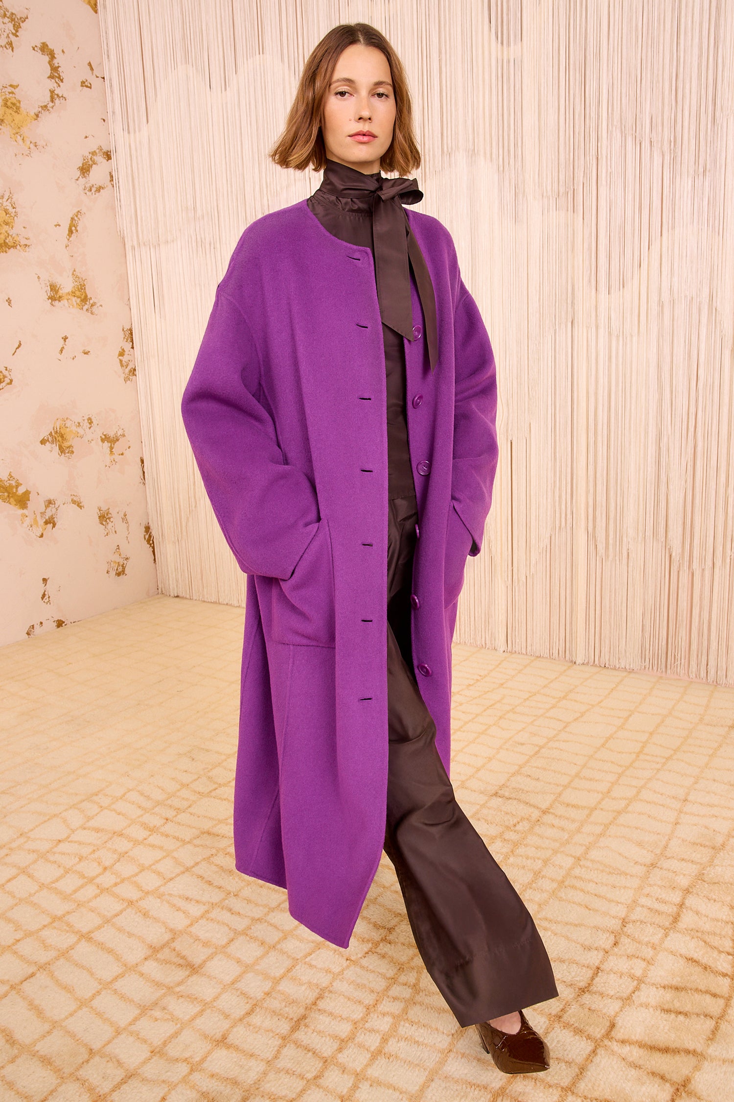 Ulla Johnson Thistle Wool Cashmere Oversized Coat - Three-Quarter View, Belted | Ulla Johnson