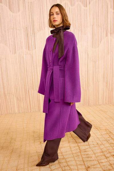 Thistle Designer Wool Oversized Coat - Side View with Fabric Belt | Ulla Johnson