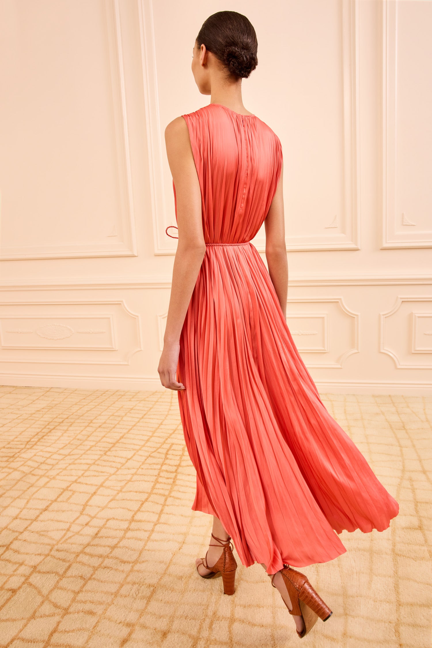 Fianna Pleated Midi Dress - Coral